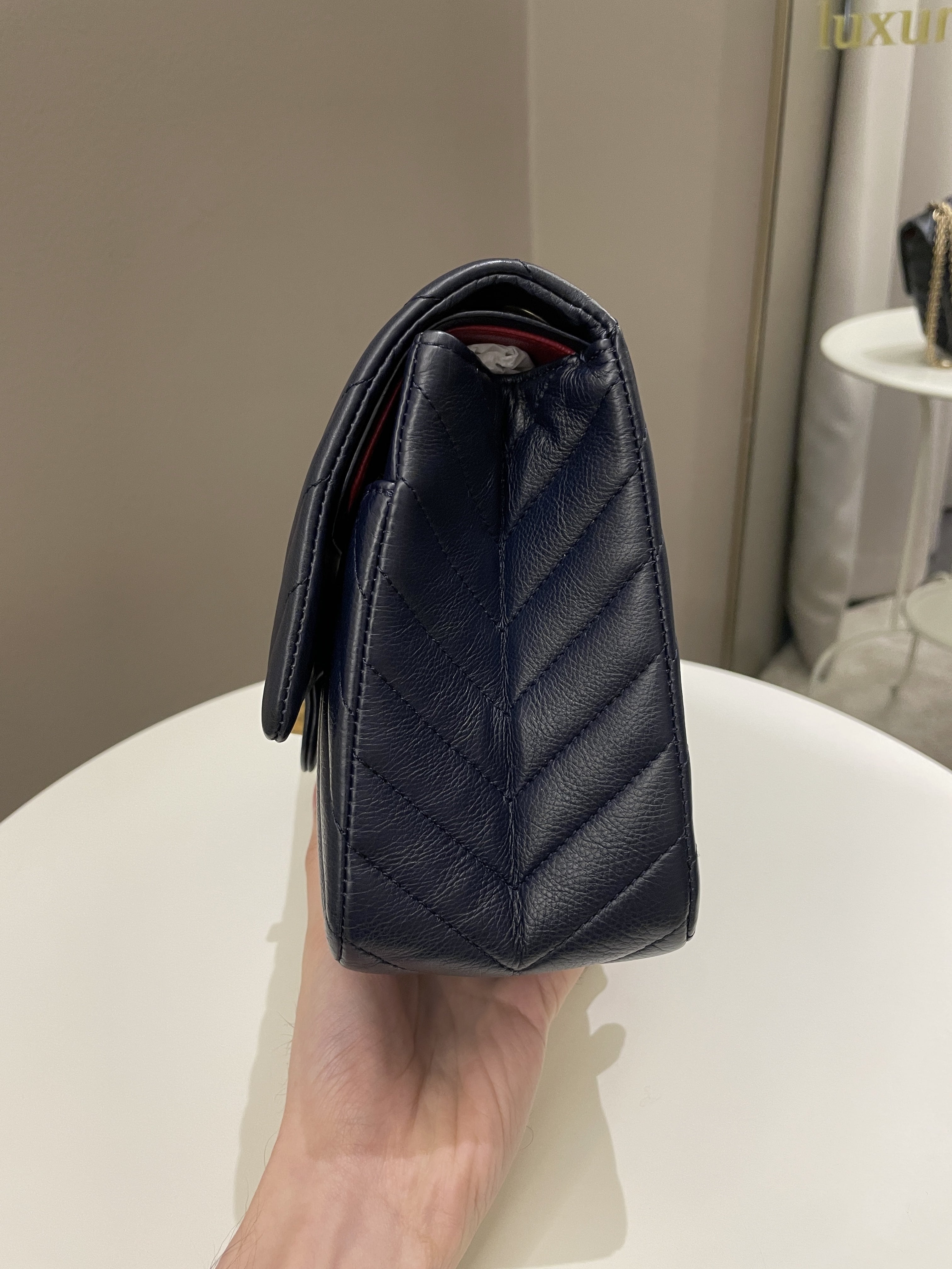 Chanel 2.55 227 Chevron Reissue Double Flap Dark Navy