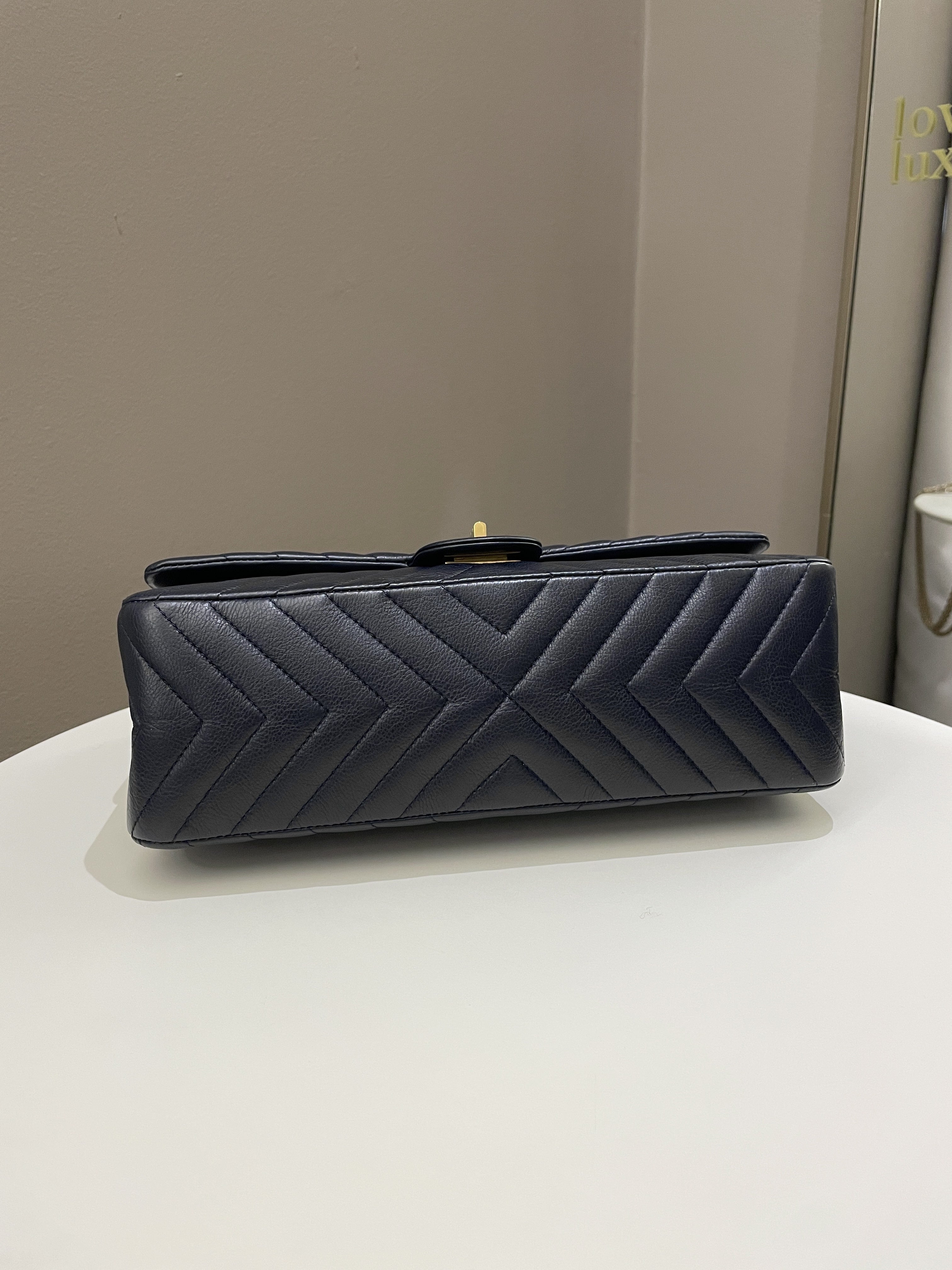 Chanel 2.55 227 Chevron Reissue Double Flap Dark Navy