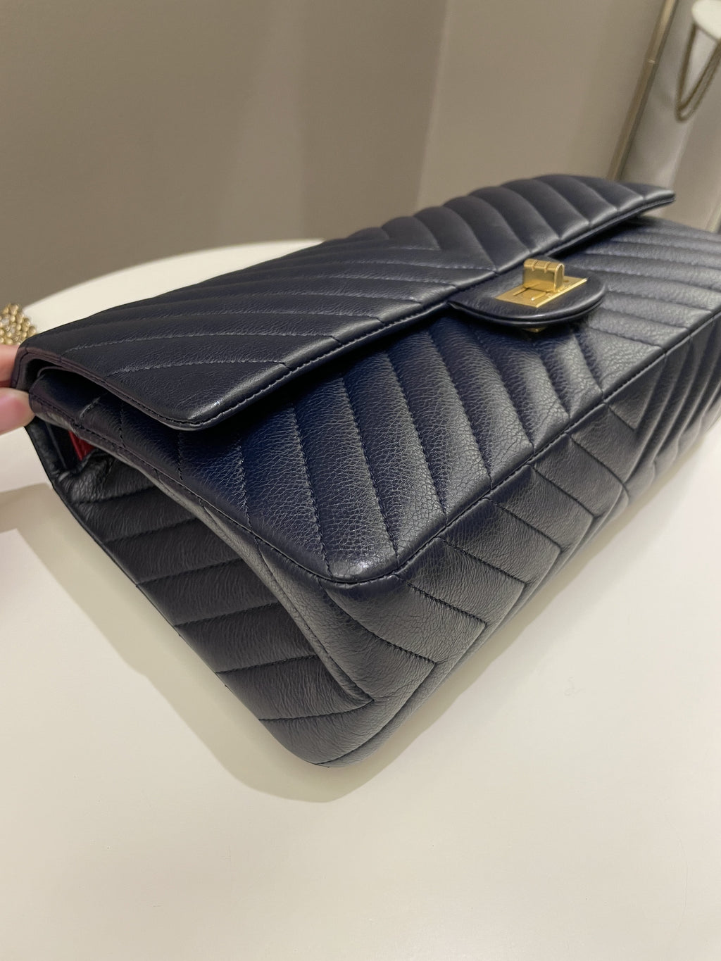 Chanel 2.55 227 Chevron Reissue Double Flap Dark Navy
