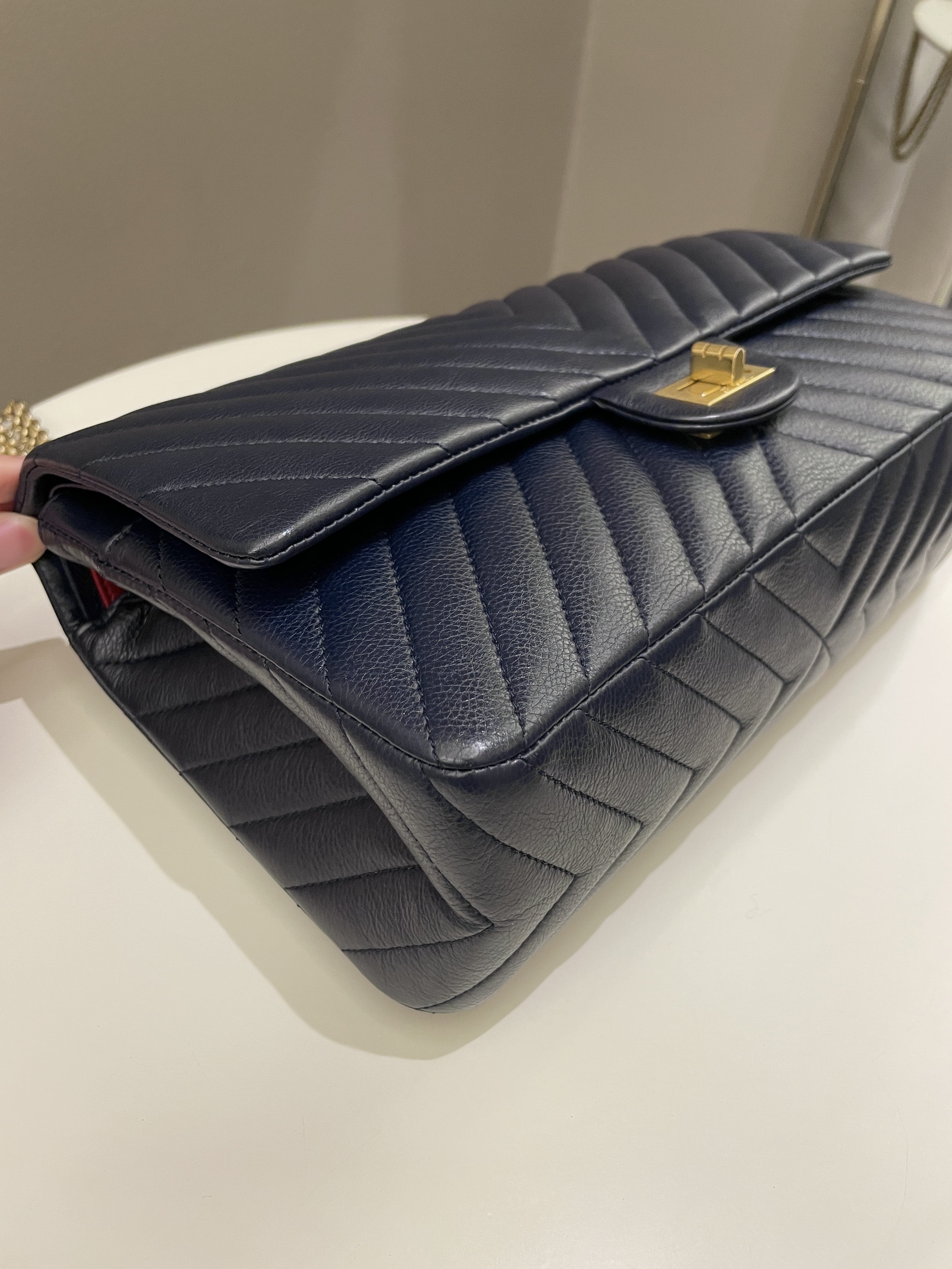 Chanel 2.55 227 Chevron Reissue Double Flap Dark Navy