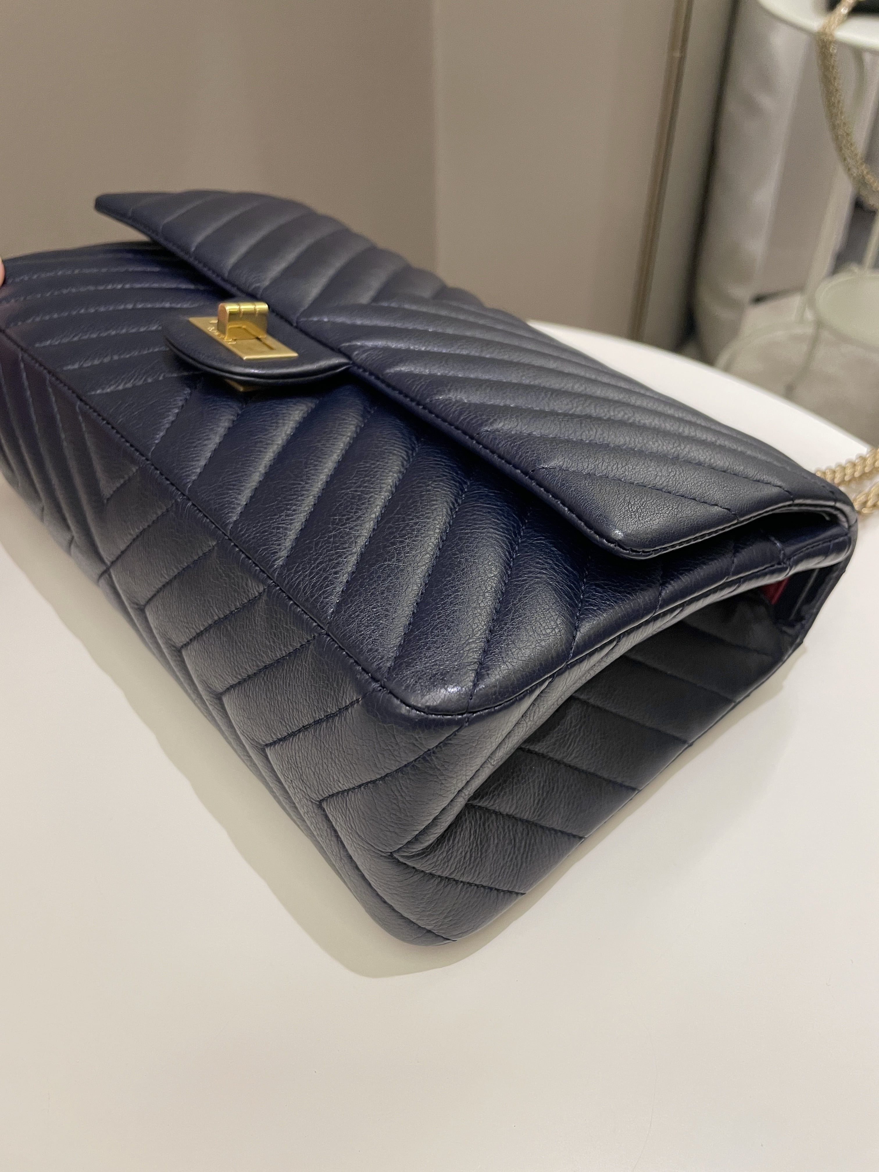 Chanel 2.55 227 Chevron Reissue Double Flap Dark Navy