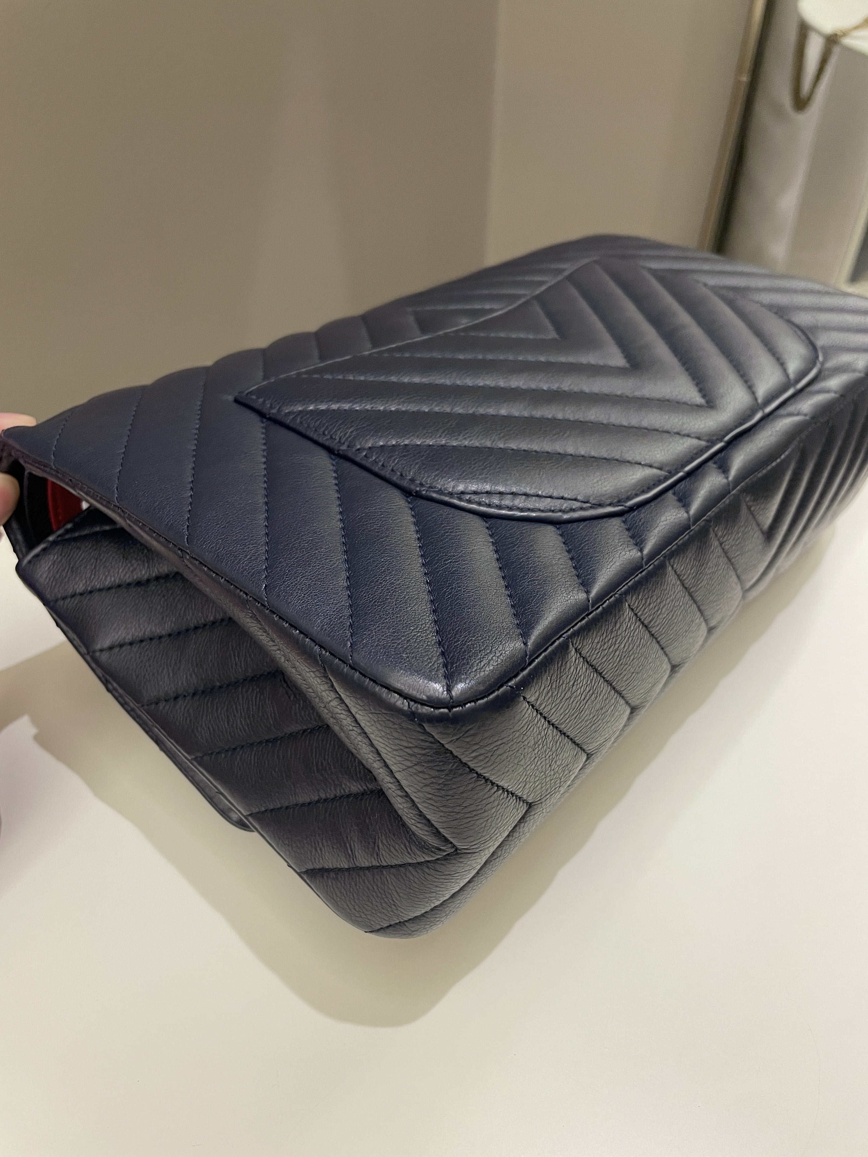 Chanel 2.55 227 Chevron Reissue Double Flap Dark Navy