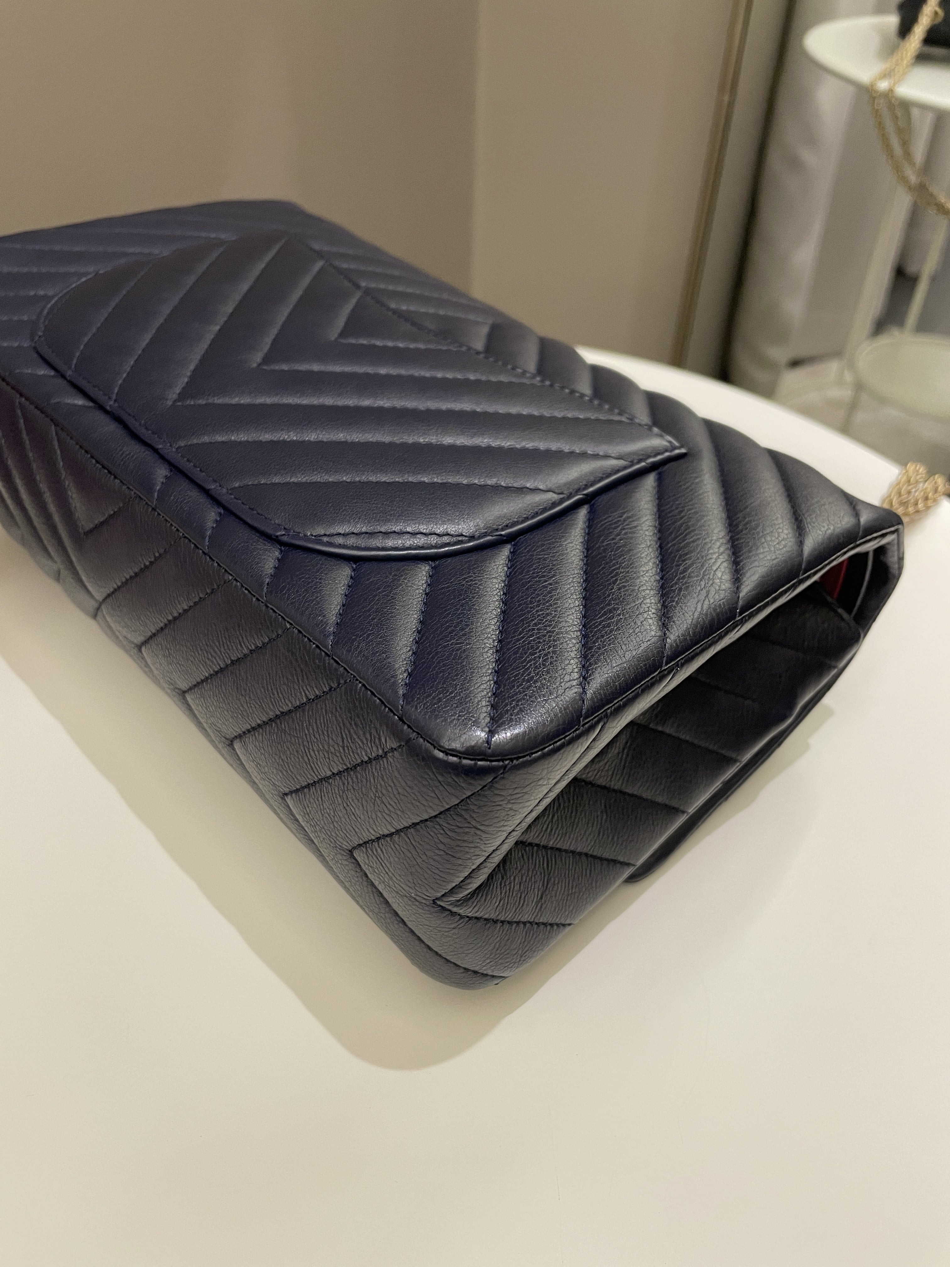 Chanel 2.55 227 Chevron Reissue Double Flap Dark Navy