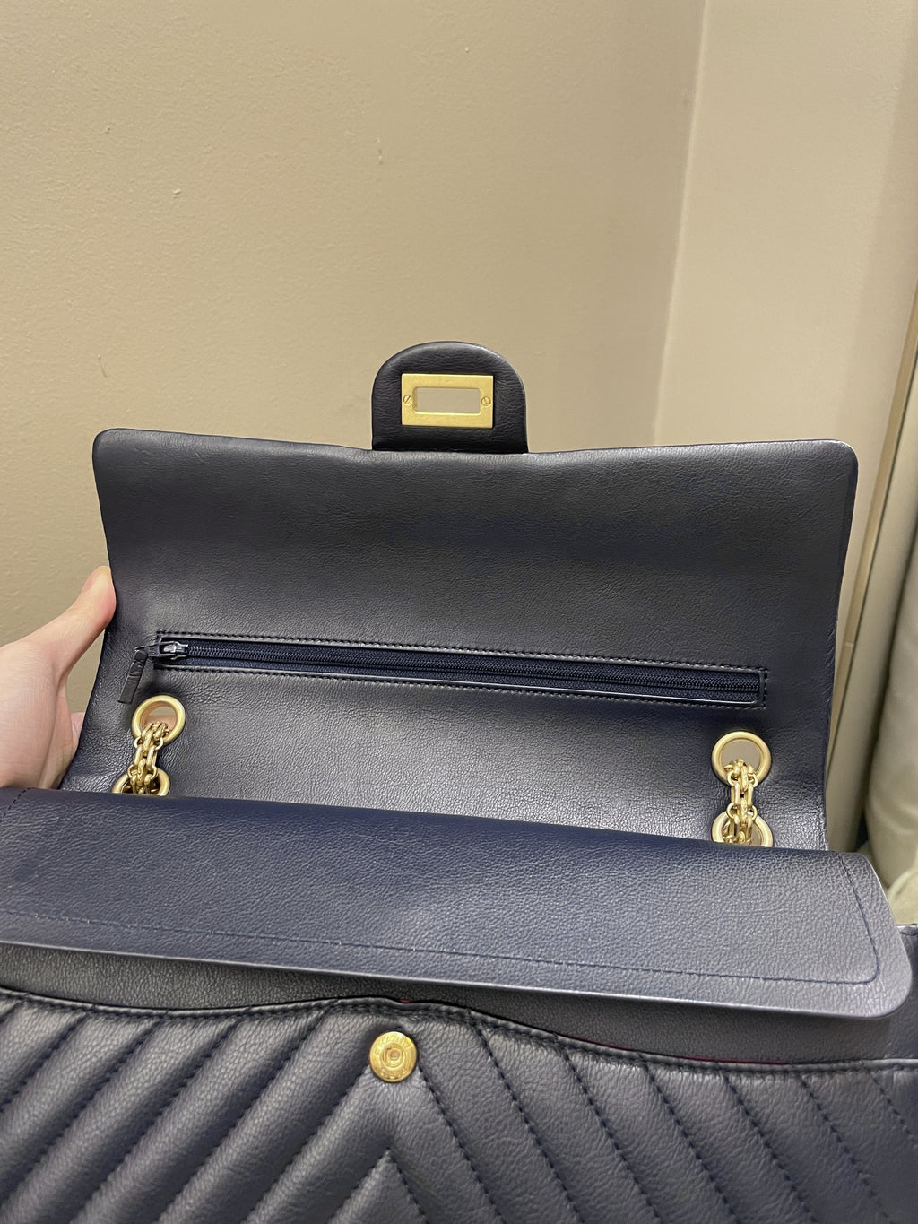 Chanel 2.55 227 Chevron Reissue Double Flap Dark Navy