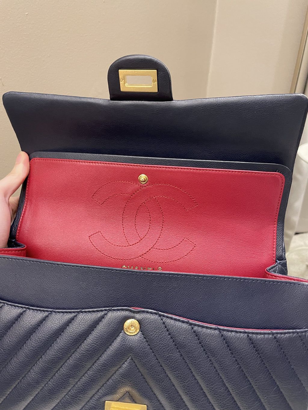 Chanel 2.55 227 Chevron Reissue Double Flap Dark Navy