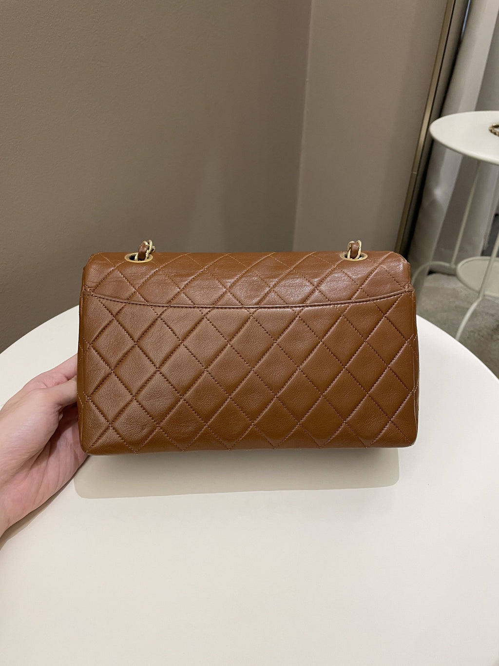 Chanel Vintage Quilted Cc Flap Bag Tan Brown Lambskin
