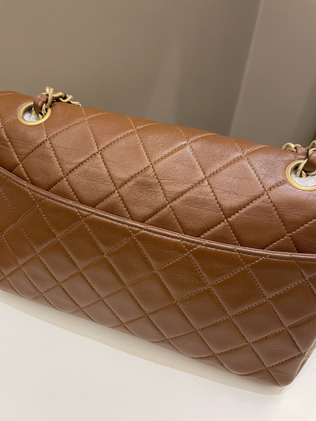 Chanel Vintage Quilted Cc Flap Bag Tan Brown Lambskin