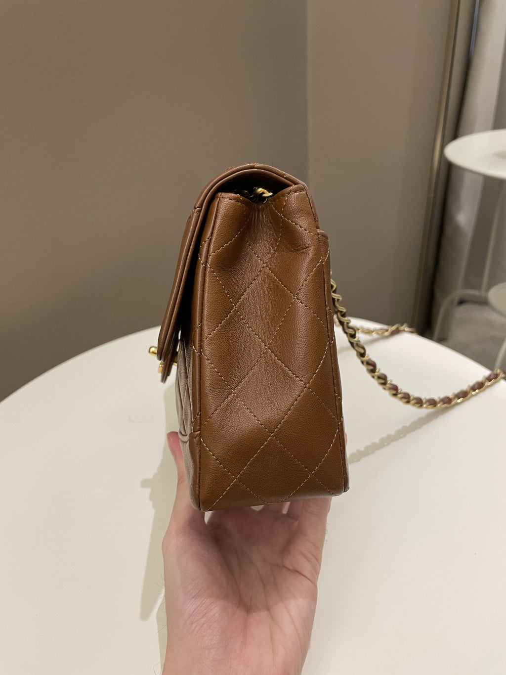 Chanel Vintage Quilted Cc Flap Bag Tan Brown Lambskin