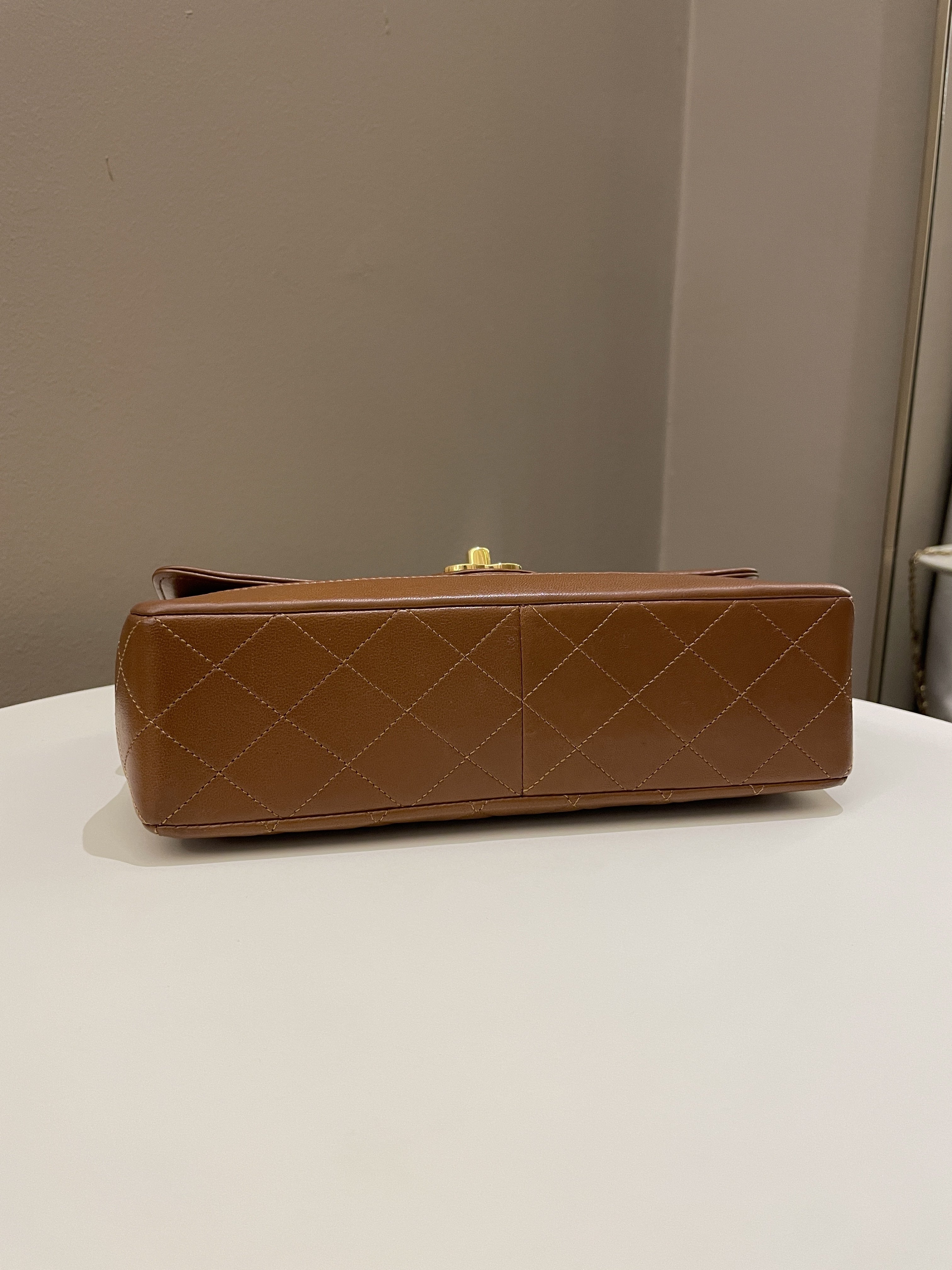 Chanel Vintage Quilted Cc Flap Bag Tan Brown Lambskin