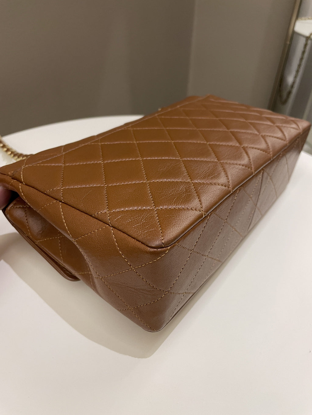 Chanel Vintage Quilted Cc Flap Bag Tan Brown Lambskin