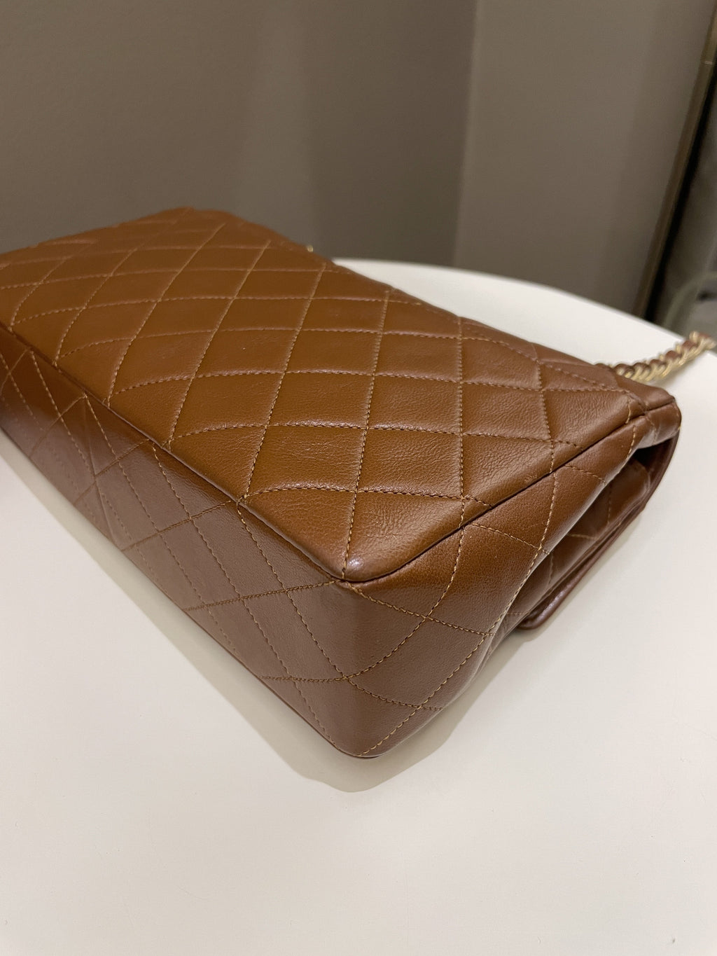 Chanel Vintage Quilted Cc Flap Bag Tan Brown Lambskin