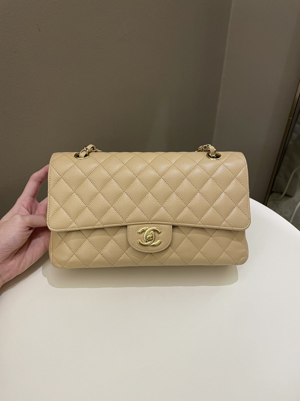 Chanel Classic Quilted Medium Double Flap Beige Caviar