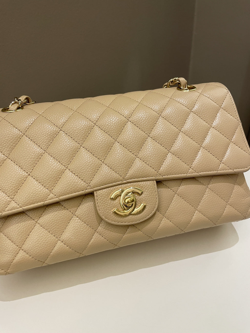 Chanel Classic Quilted Medium Double Flap Beige Caviar
