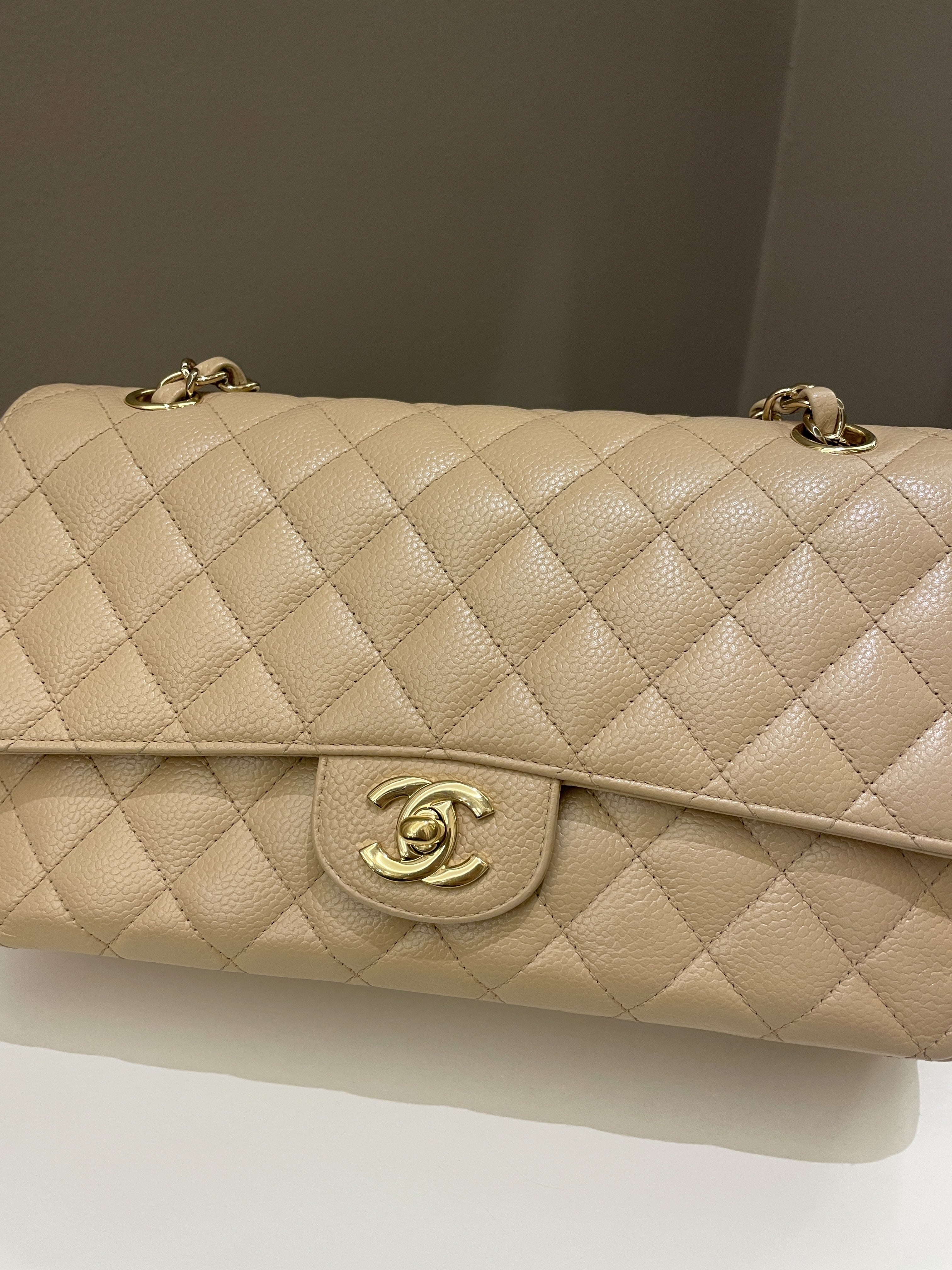 Chanel Classic Quilted Medium Double Flap Beige Caviar