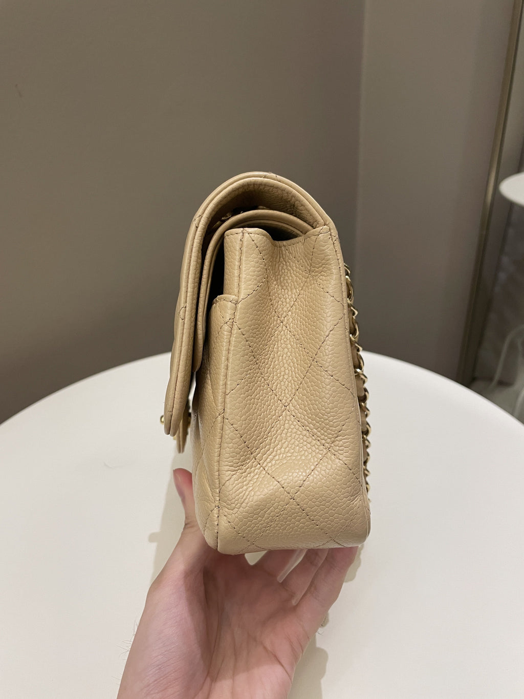 Chanel Classic Quilted Medium Double Flap Beige Caviar