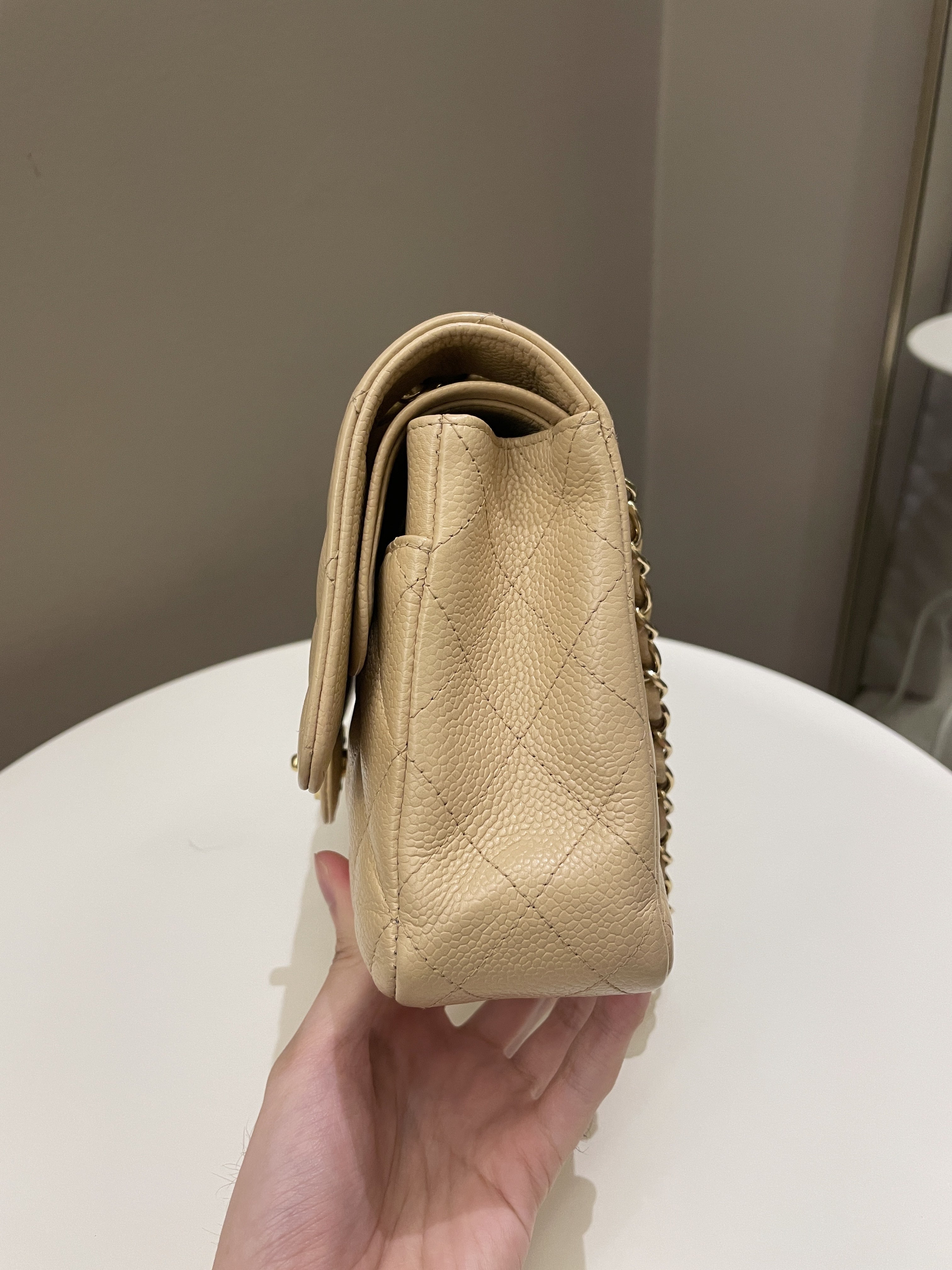 Chanel Classic Quilted Medium Double Flap Beige Caviar