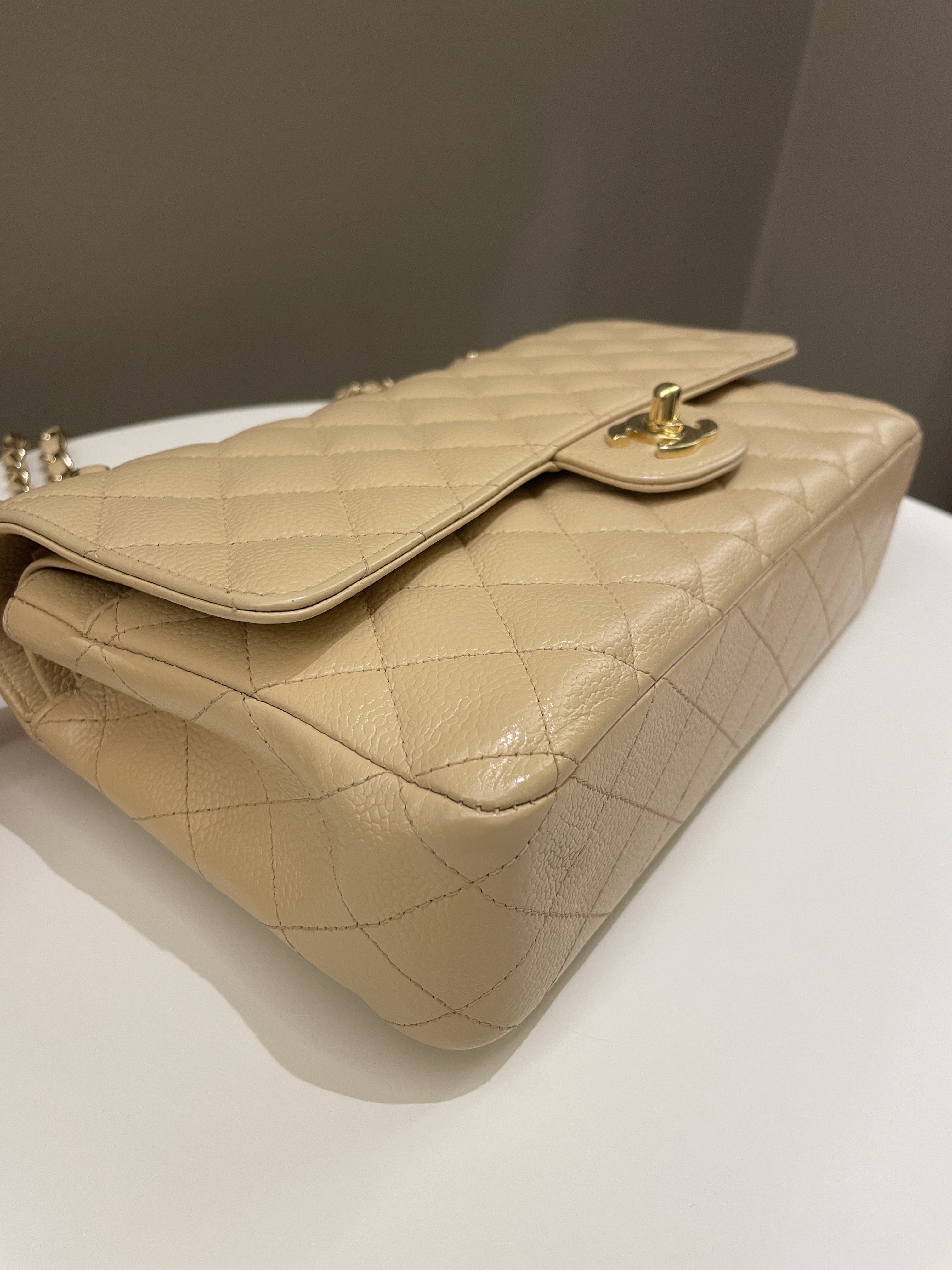 Chanel Classic Quilted Medium Double Flap Beige Caviar