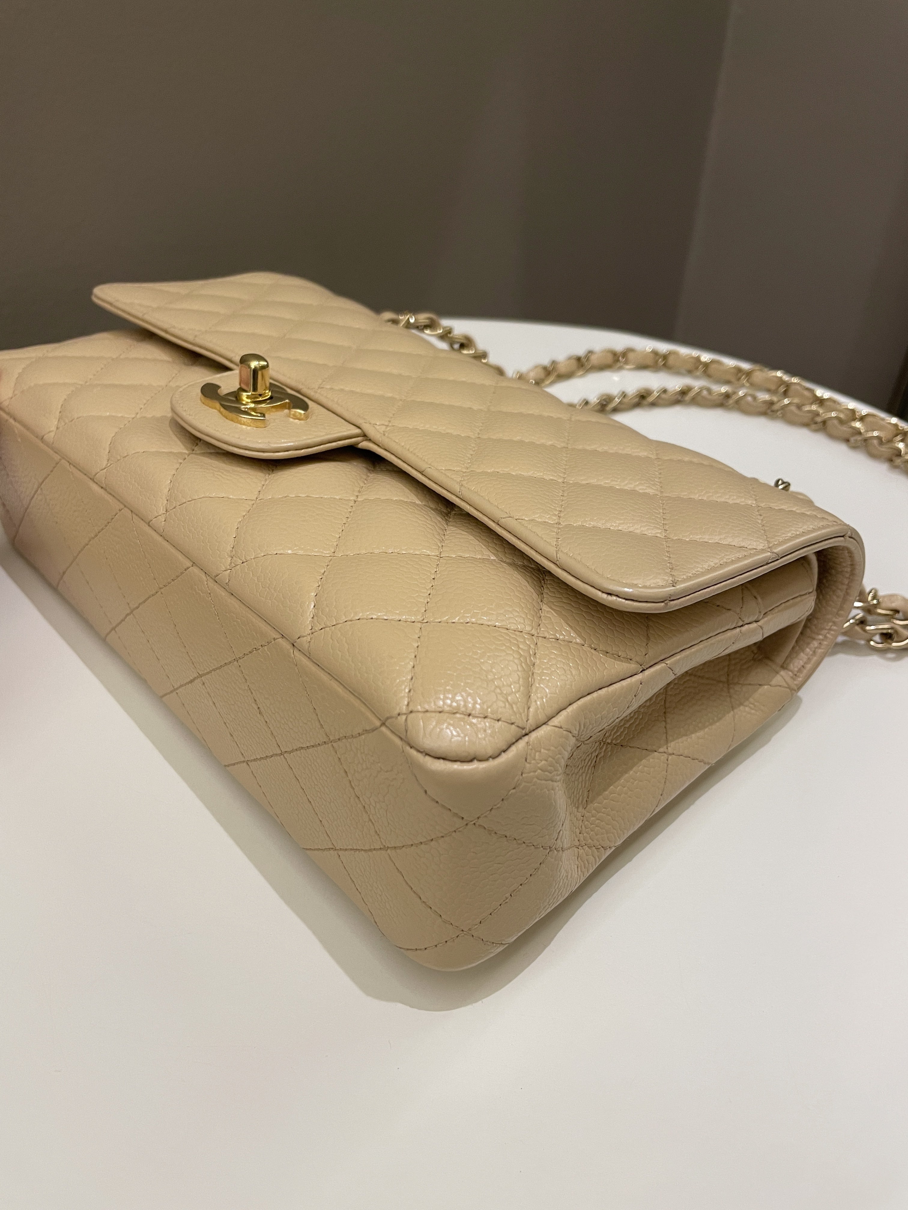 Chanel Classic Quilted Medium Double Flap Beige Caviar