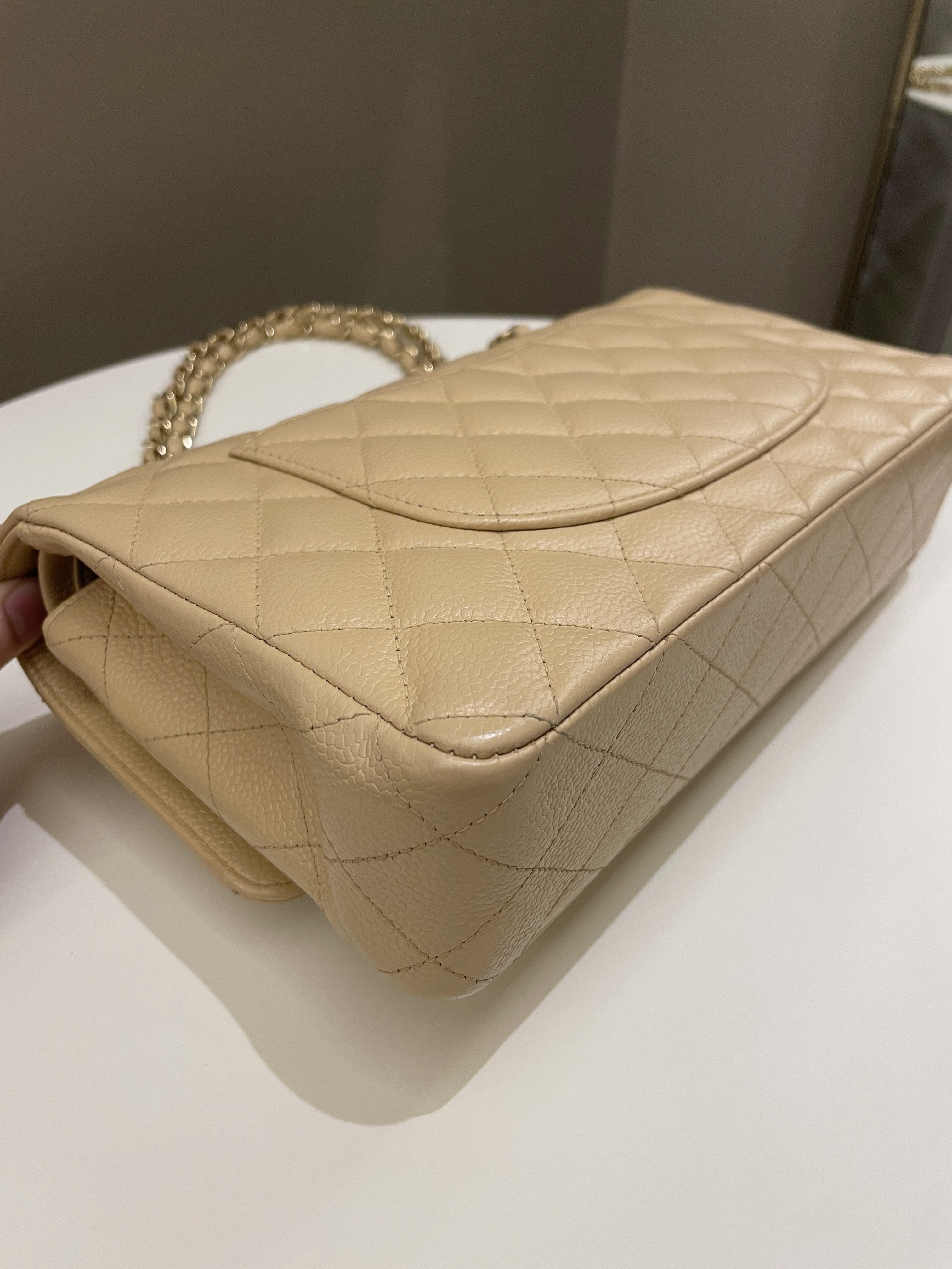 Chanel Classic Quilted Medium Double Flap Beige Caviar