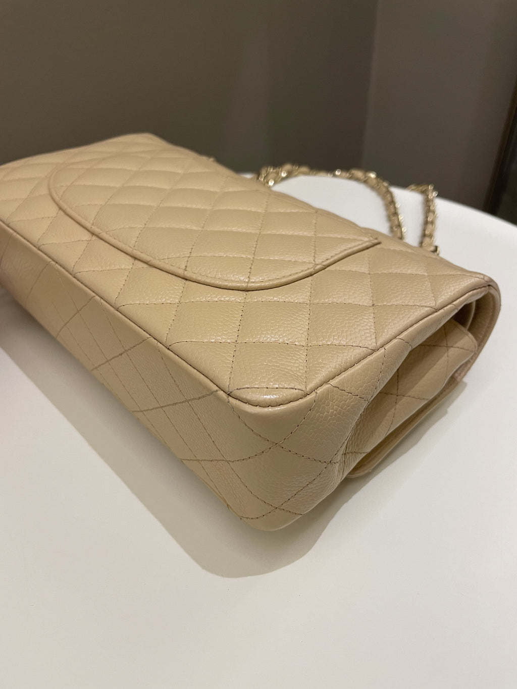 Chanel Classic Quilted Medium Double Flap Beige Caviar