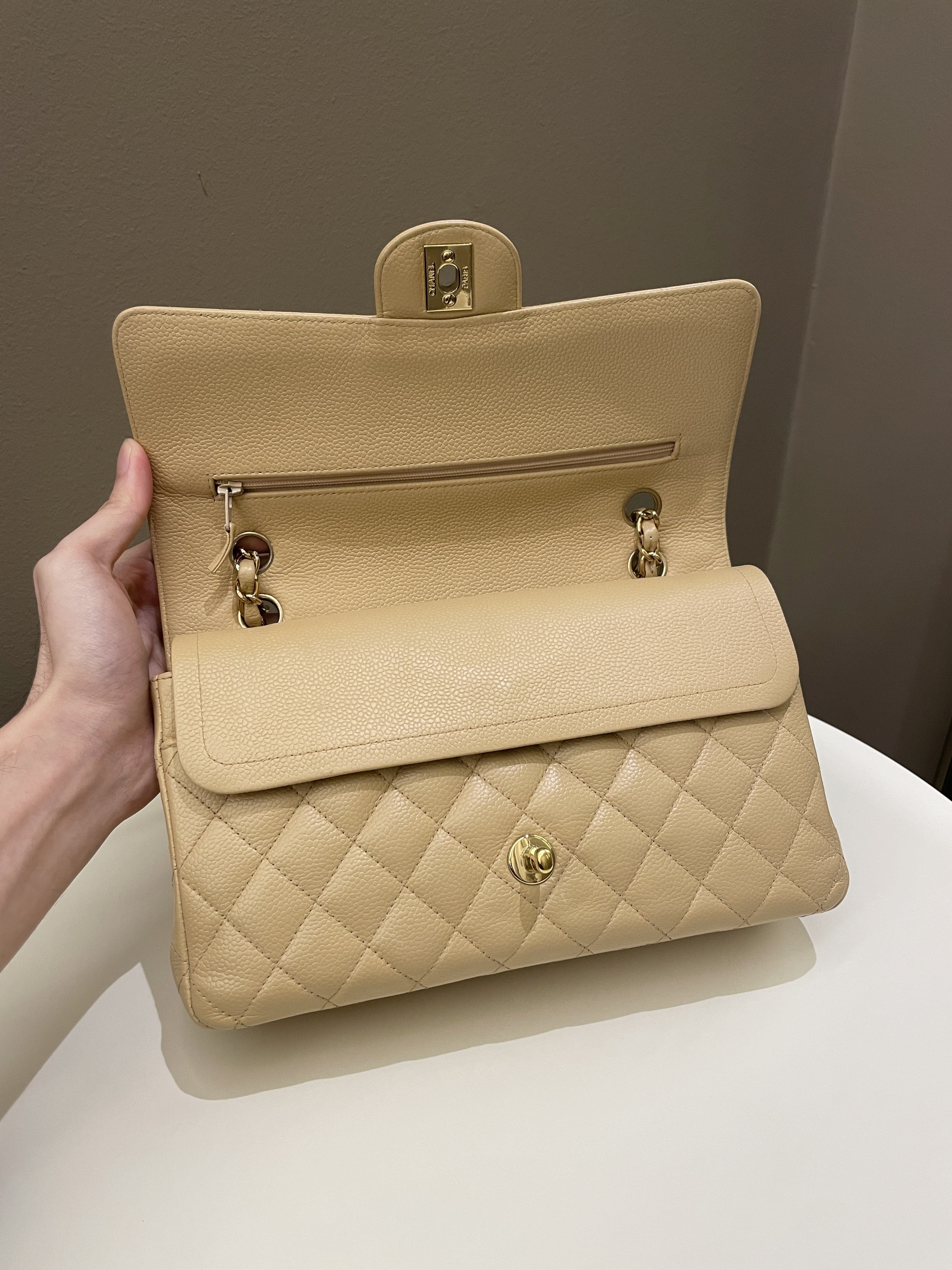 Chanel Classic Quilted Medium Double Flap Beige Caviar
