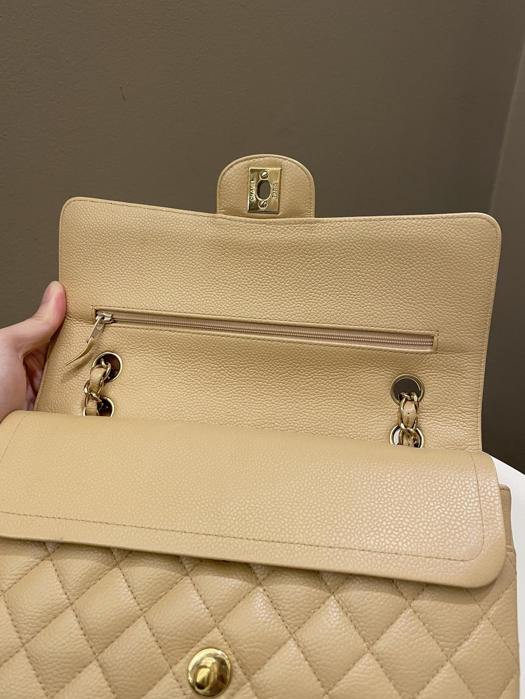 Chanel Classic Quilted Medium Double Flap Beige Caviar