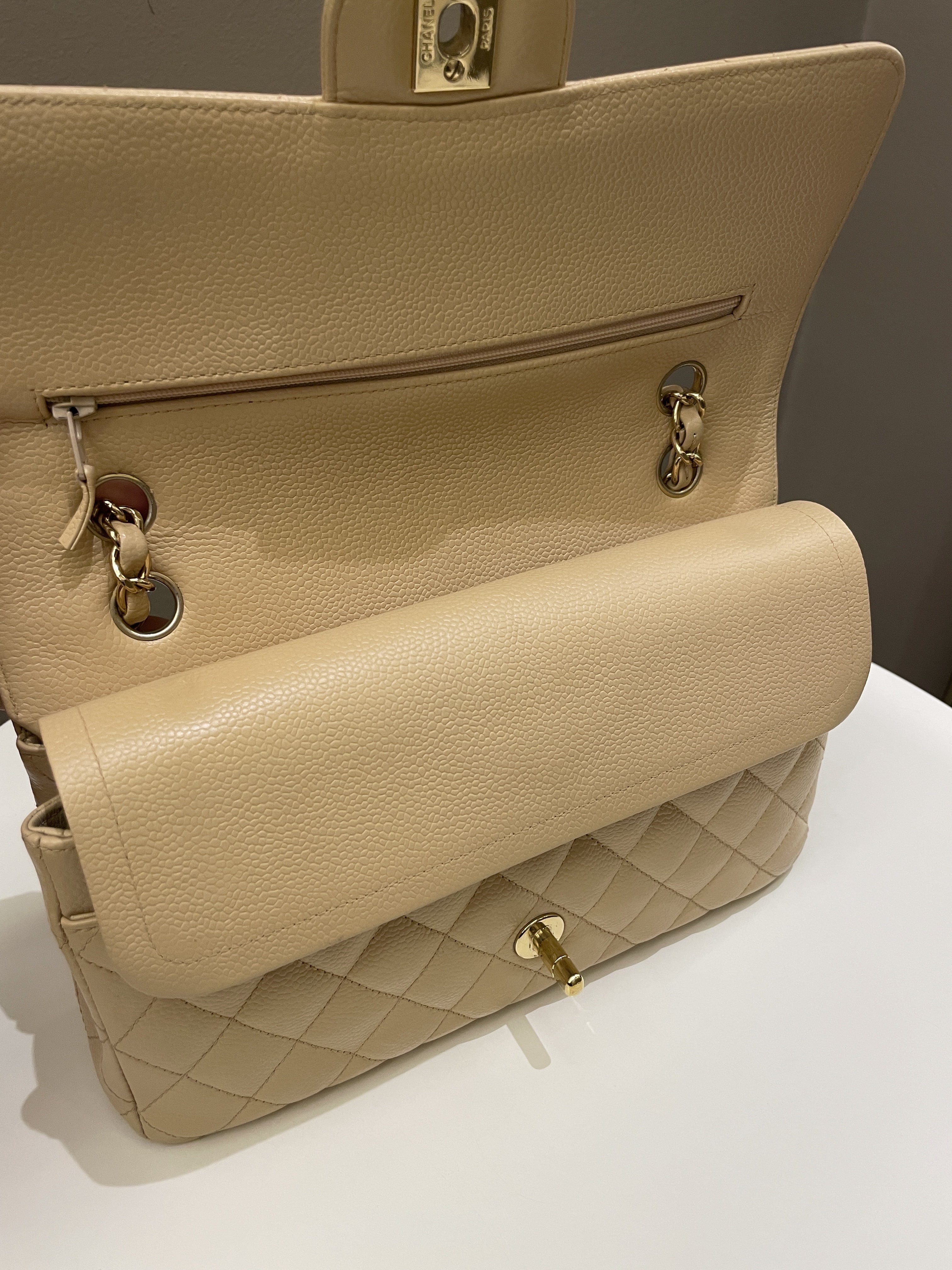 Chanel Classic Quilted Medium Double Flap Beige Caviar