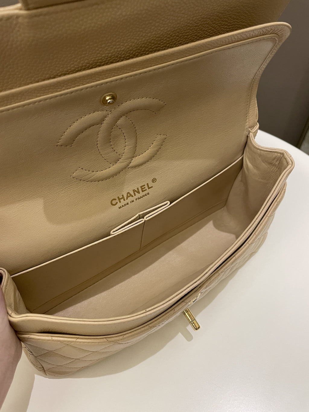 Chanel Classic Quilted Medium Double Flap Beige Caviar
