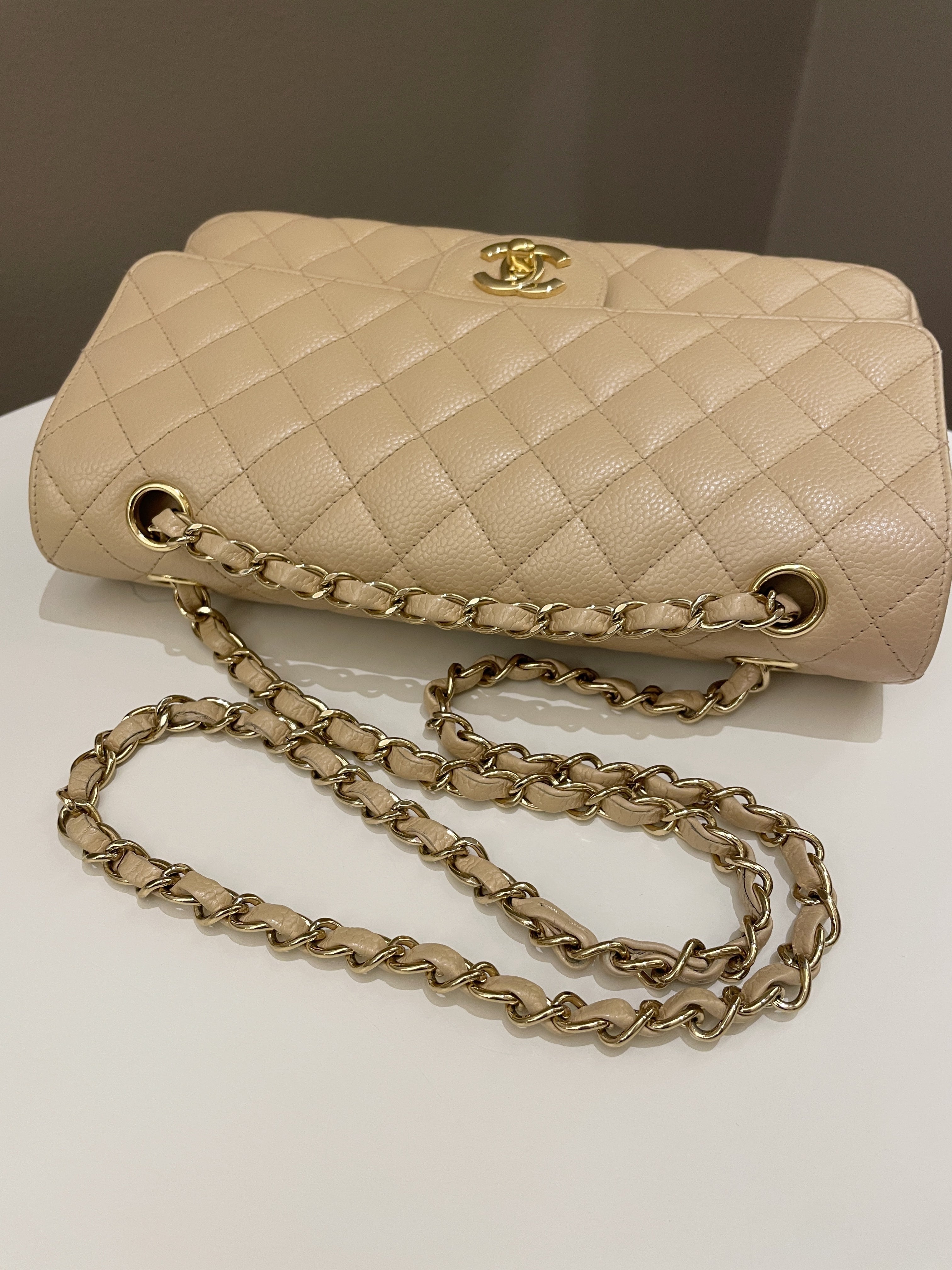 Chanel Classic Quilted Medium Double Flap Beige Caviar
