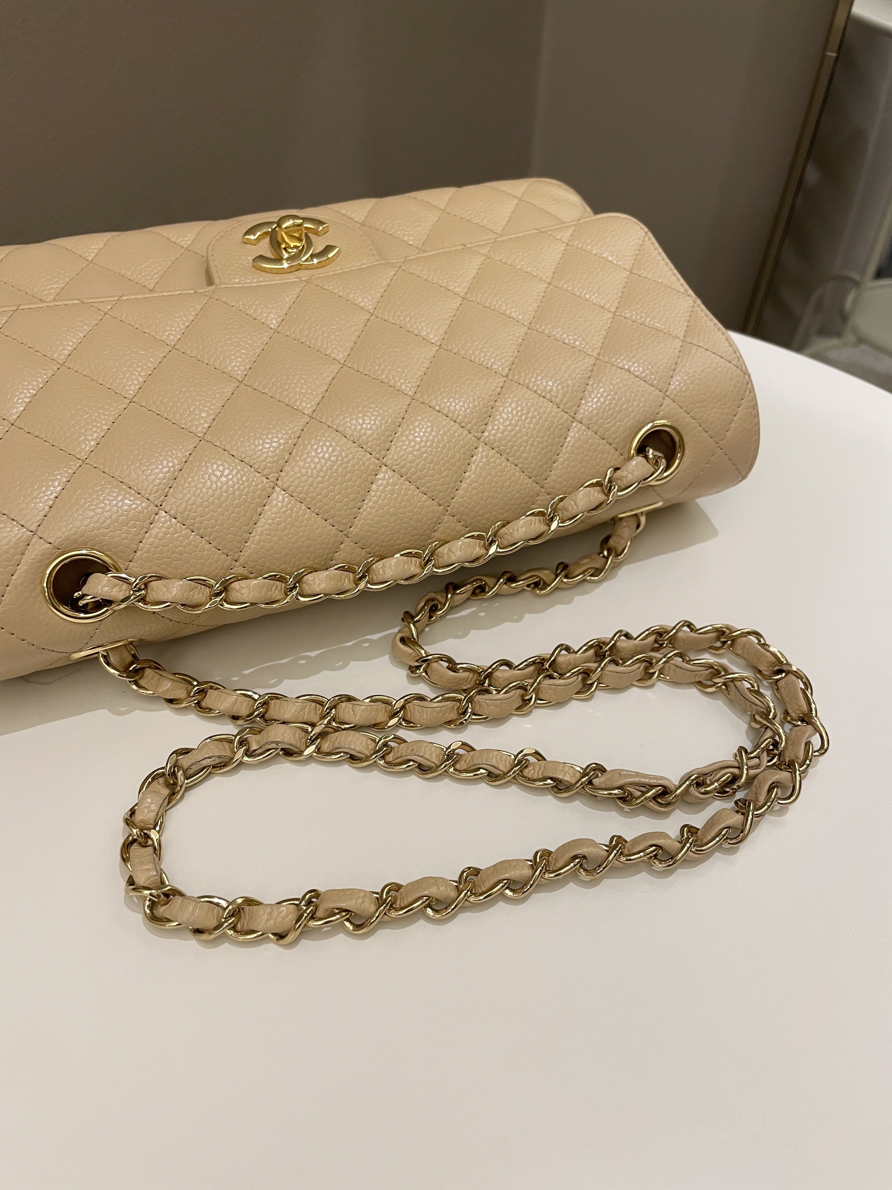 Chanel Classic Quilted Medium Double Flap Beige Caviar
