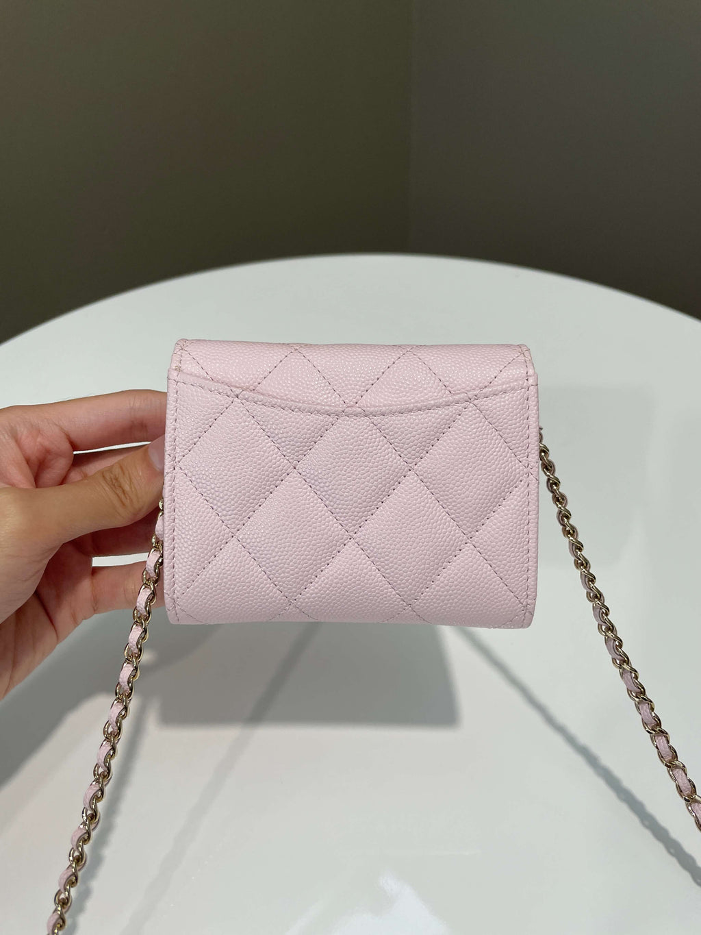 Chanel Card Holder On Chain Rose Claire Caviar