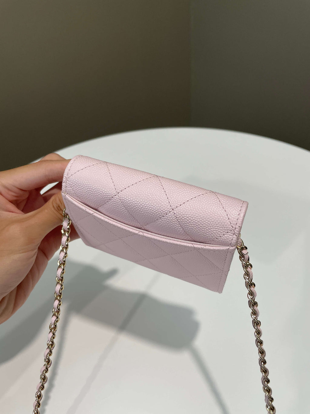 Chanel Card Holder On Chain Rose Claire Caviar