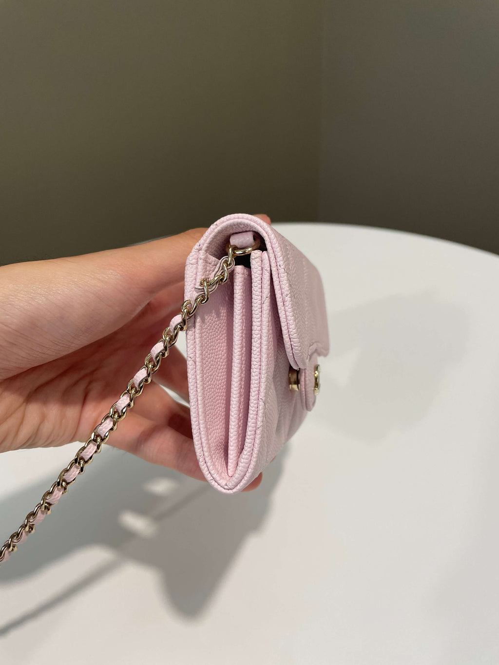 Chanel Card Holder On Chain Rose Claire Caviar