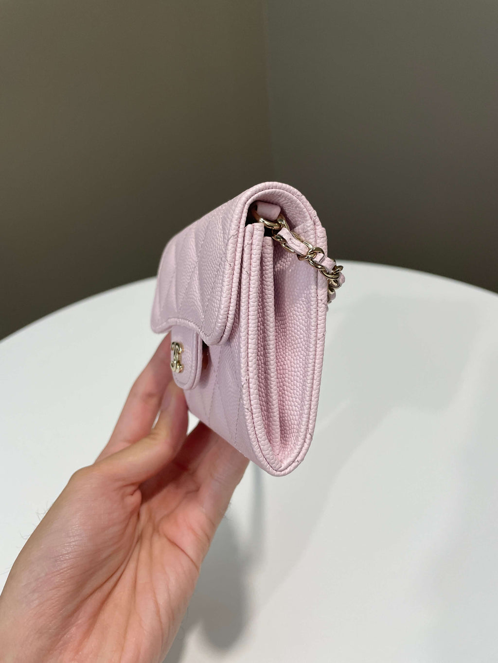 Chanel Card Holder On Chain Rose Claire Caviar