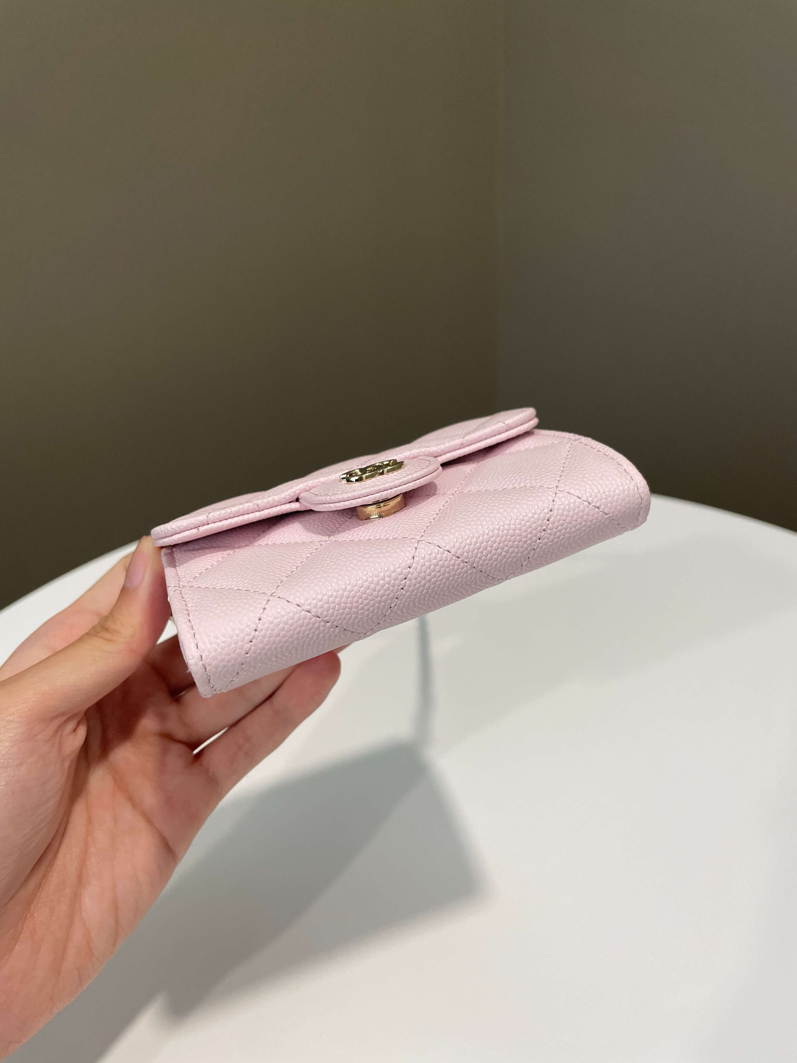 Chanel Card Holder On Chain Rose Claire Caviar