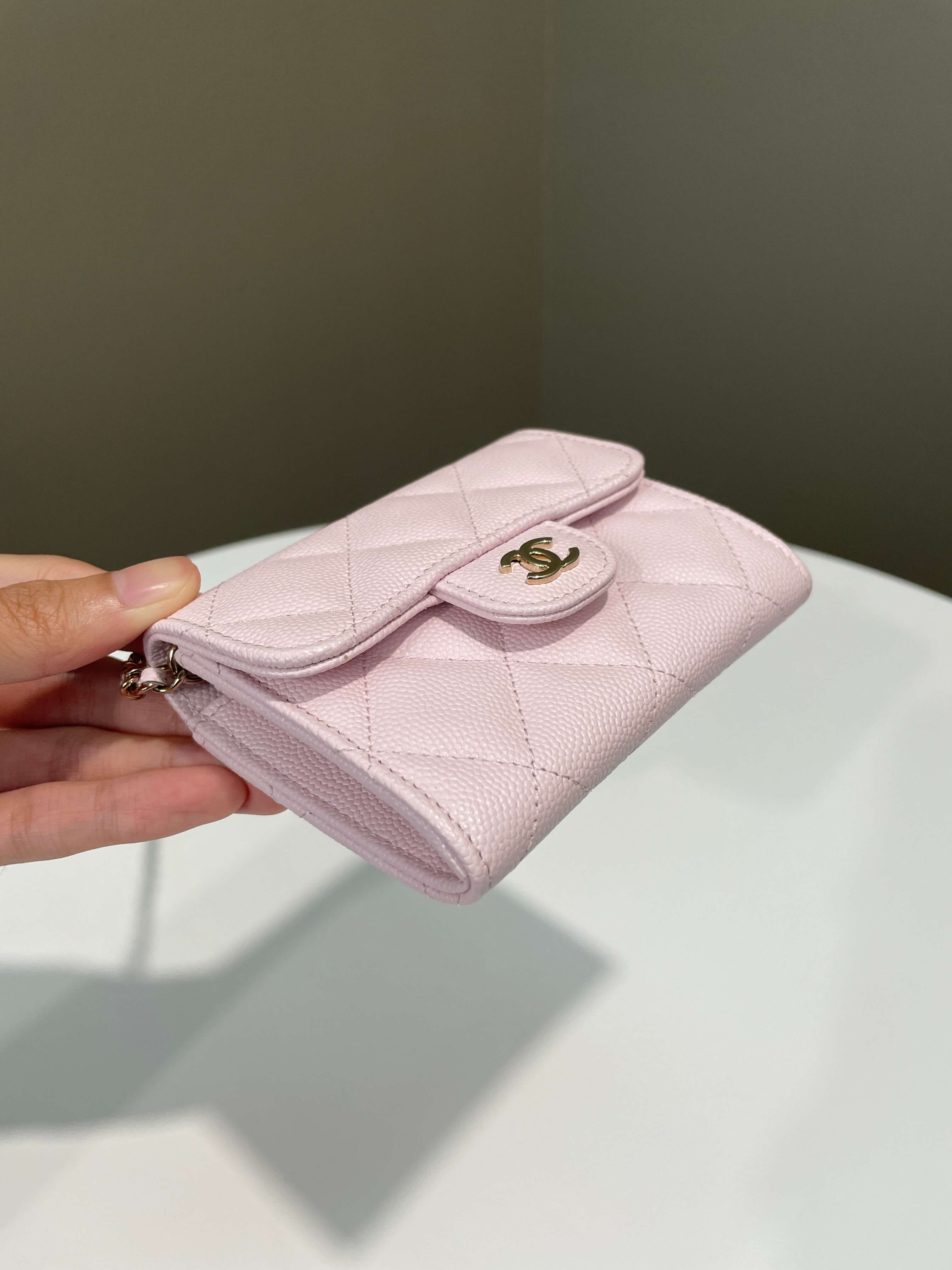 Chanel Card Holder On Chain Rose Claire Caviar