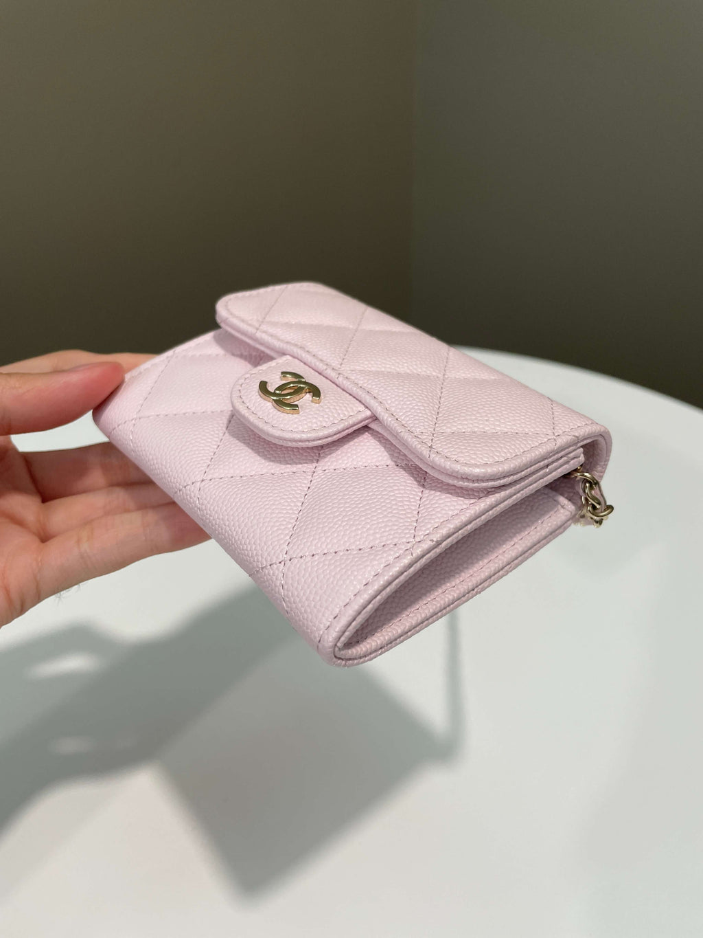 Chanel Card Holder On Chain Rose Claire Caviar