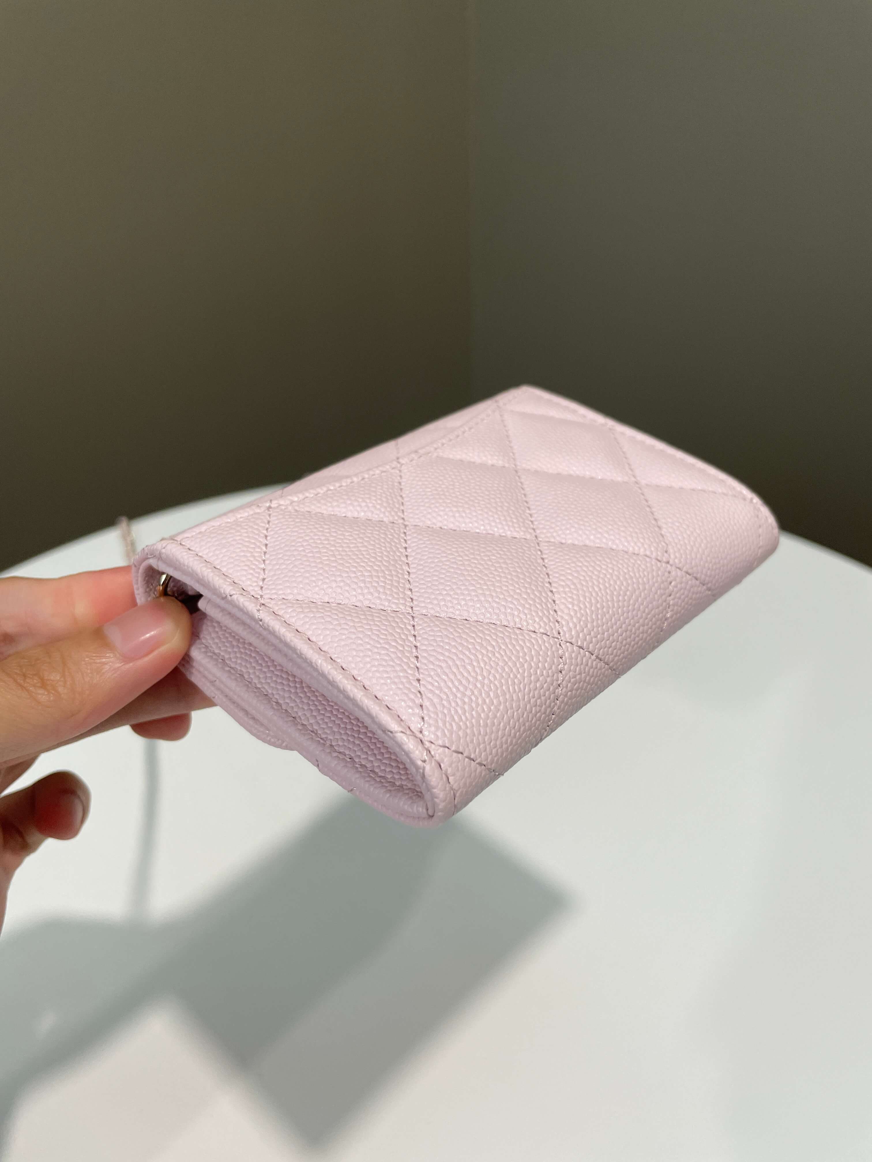 Chanel Card Holder On Chain Rose Claire Caviar