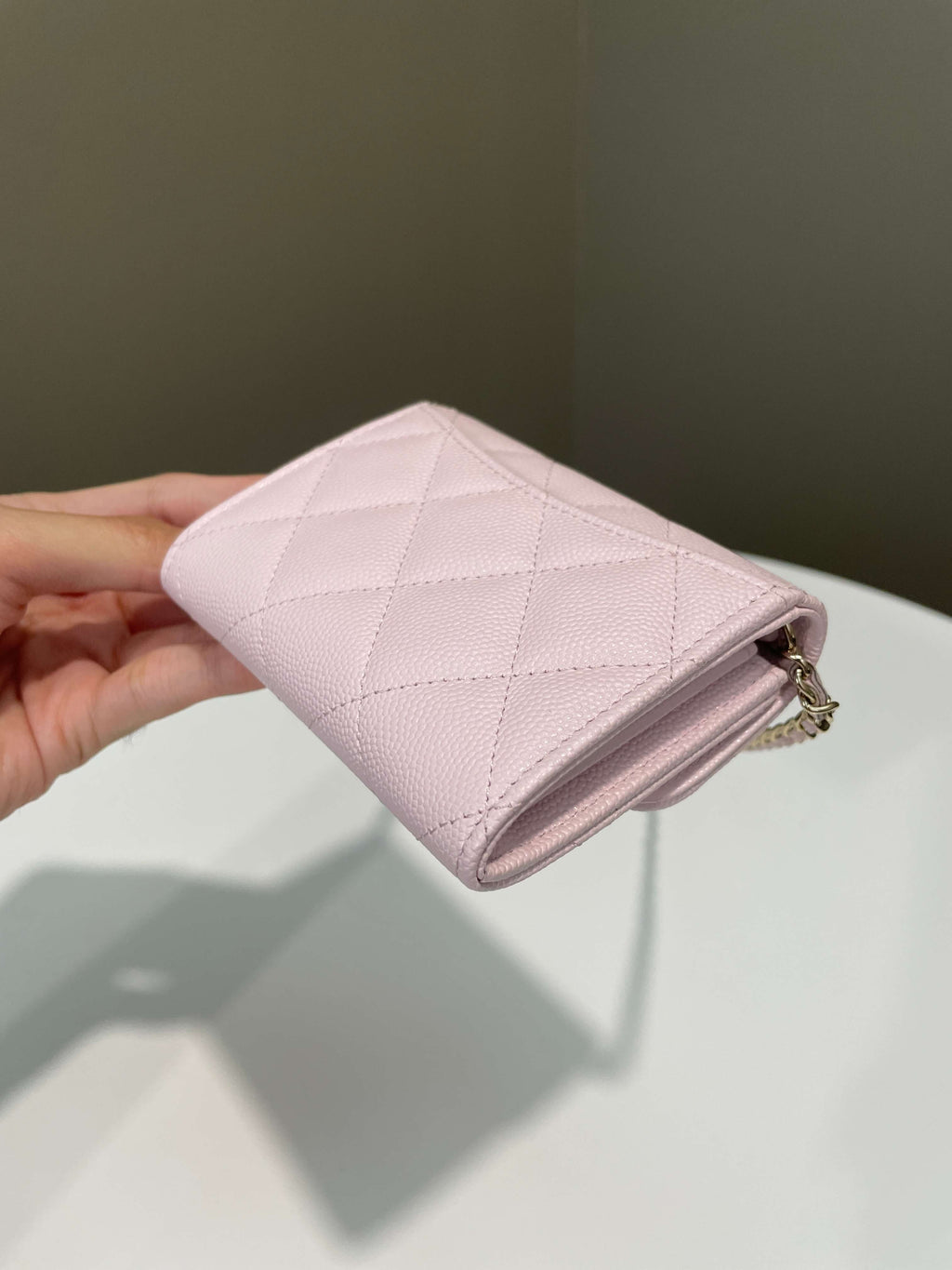 Chanel Card Holder On Chain Rose Claire Caviar