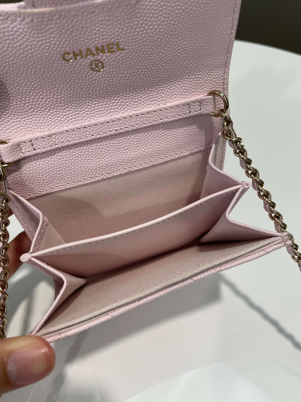 Chanel Card Holder On Chain Rose Claire Caviar