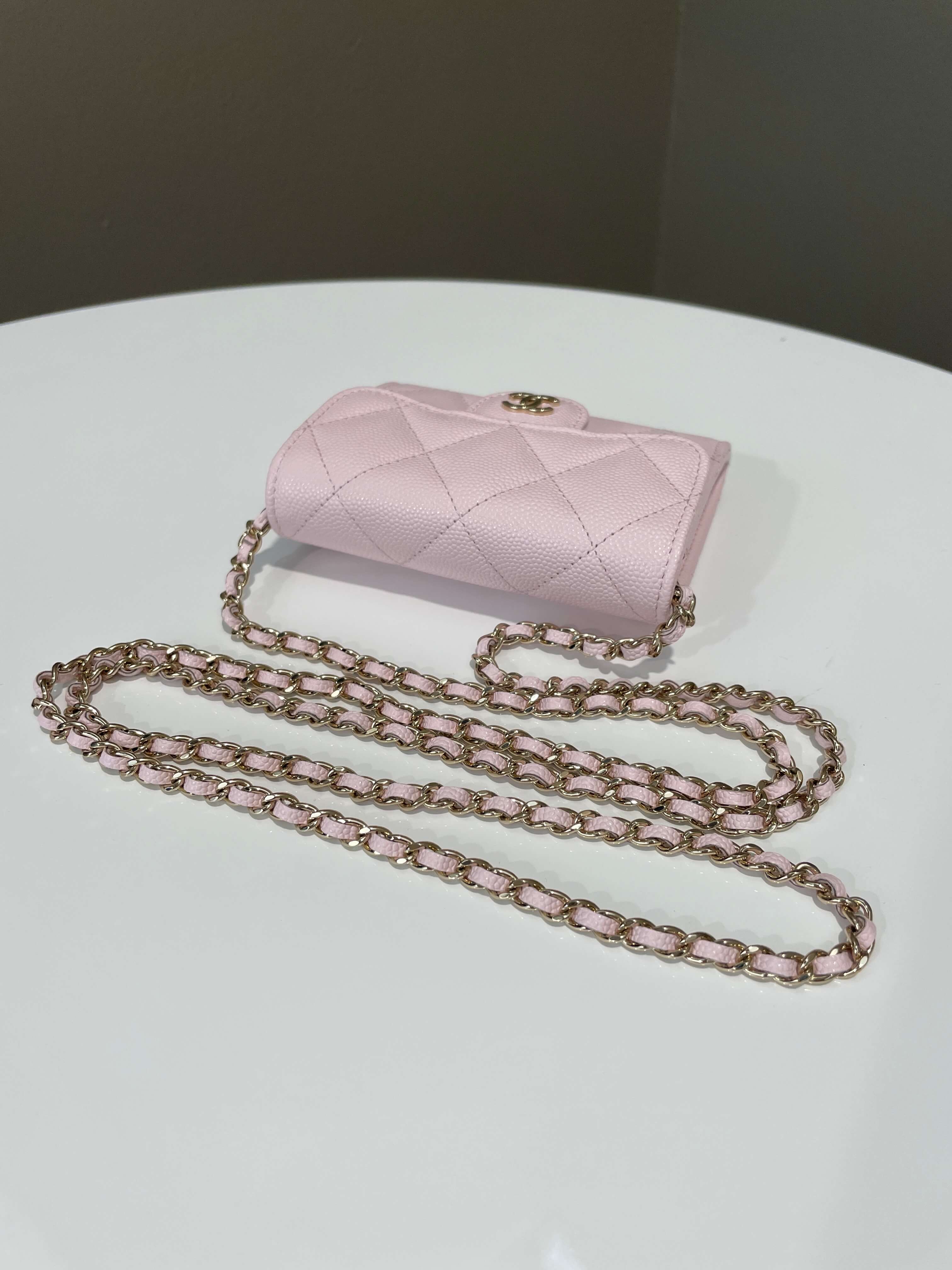 Chanel Card Holder On Chain Rose Claire Caviar