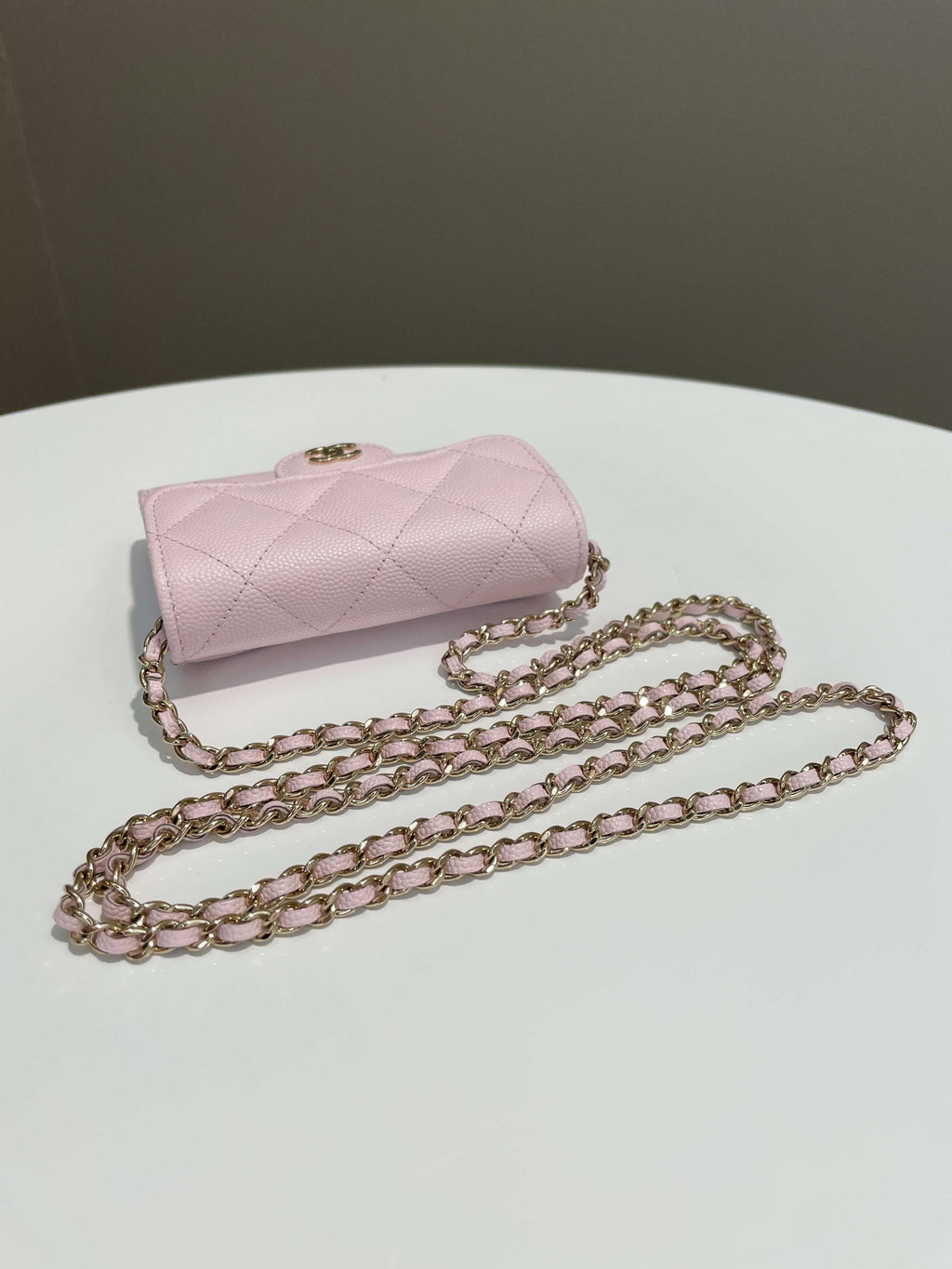 Chanel Card Holder On Chain Rose Claire Caviar