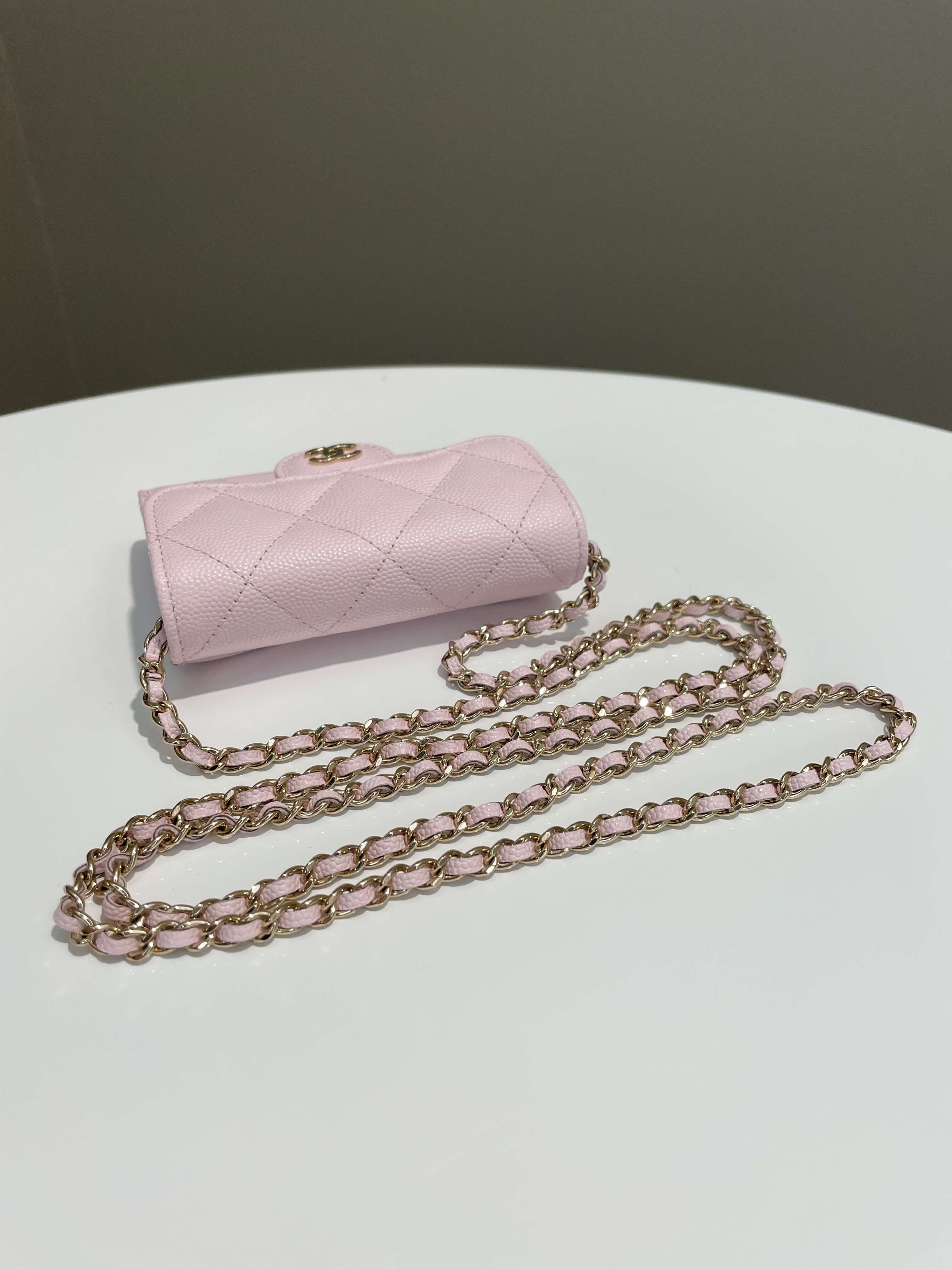 Chanel Card Holder On Chain Rose Claire Caviar