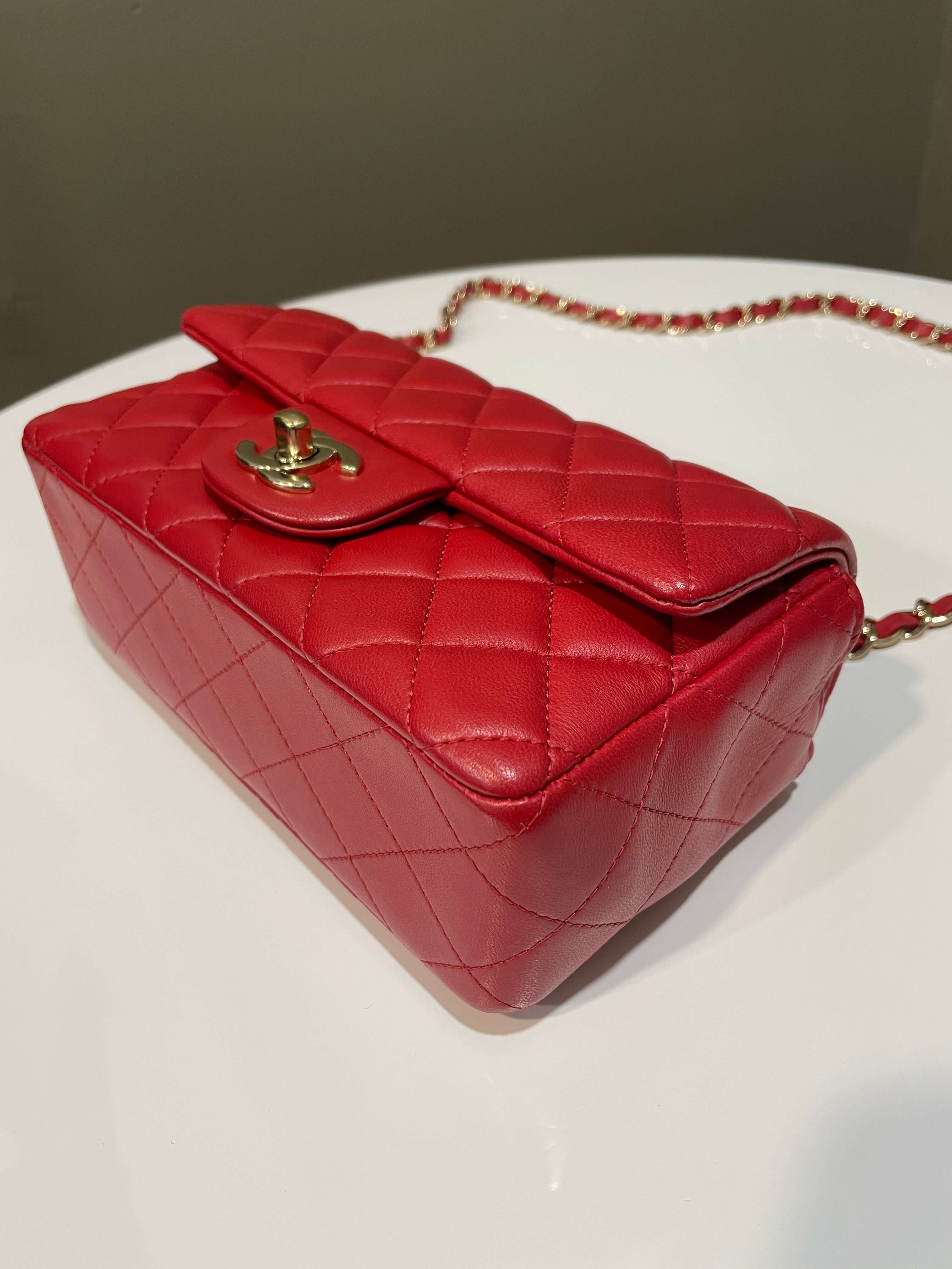 Chanel 20S Classic Quilted Mini Rectangular Dark Red Lambskin