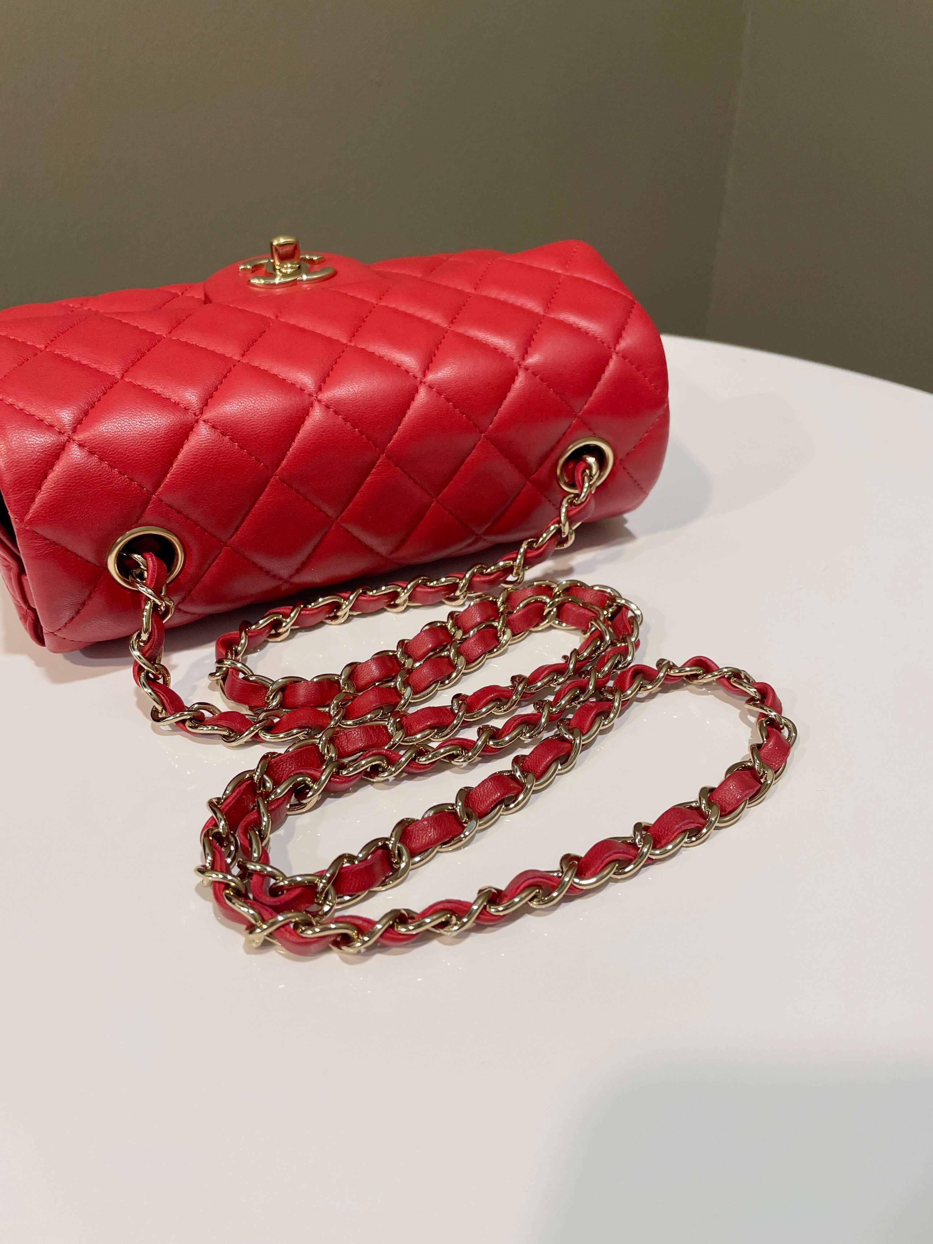 Chanel 20S Classic Quilted Mini Rectangular Dark Red Lambskin
