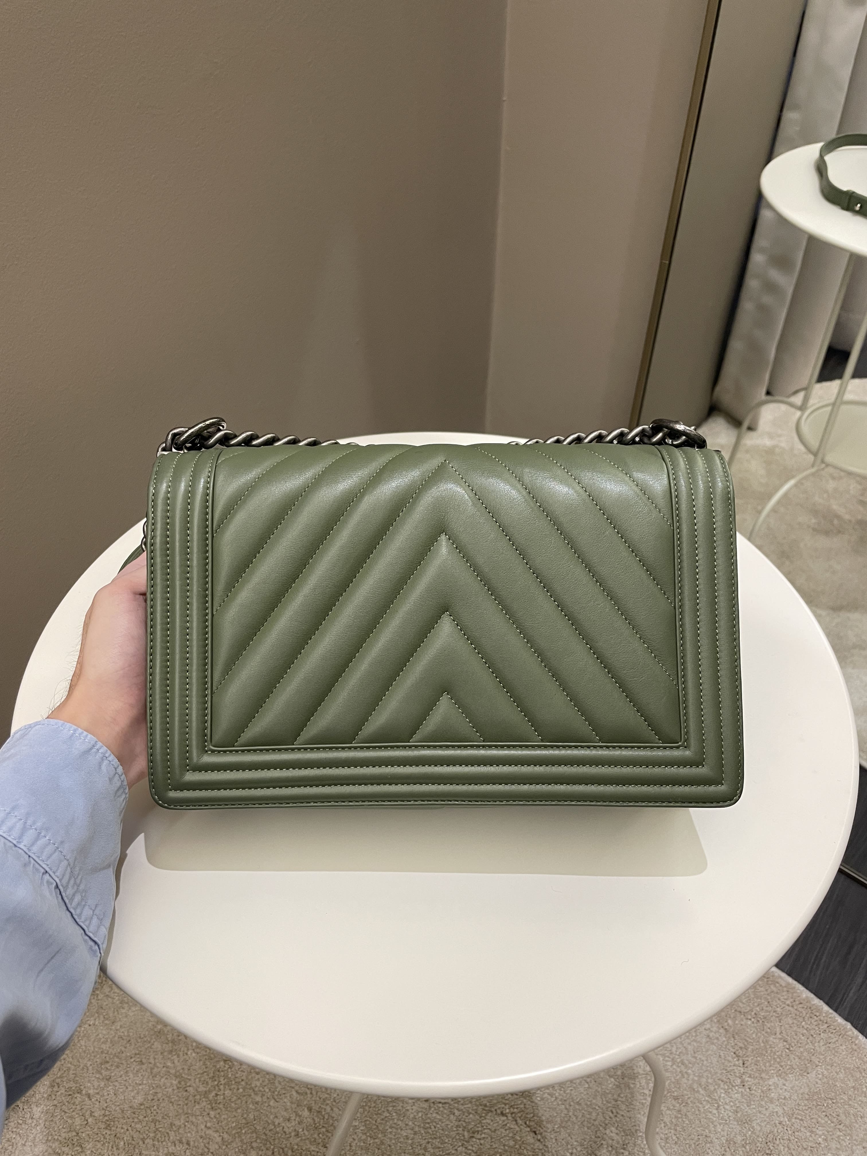 Chanel Chevron Boy New Medium Olive Green Calfskin