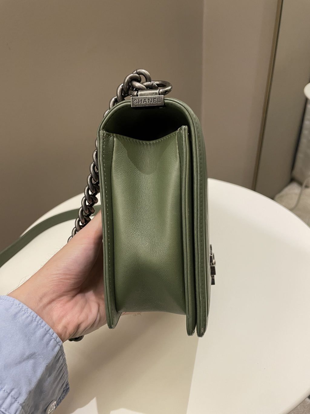 Chanel Chevron Boy New Medium Olive Green Calfskin