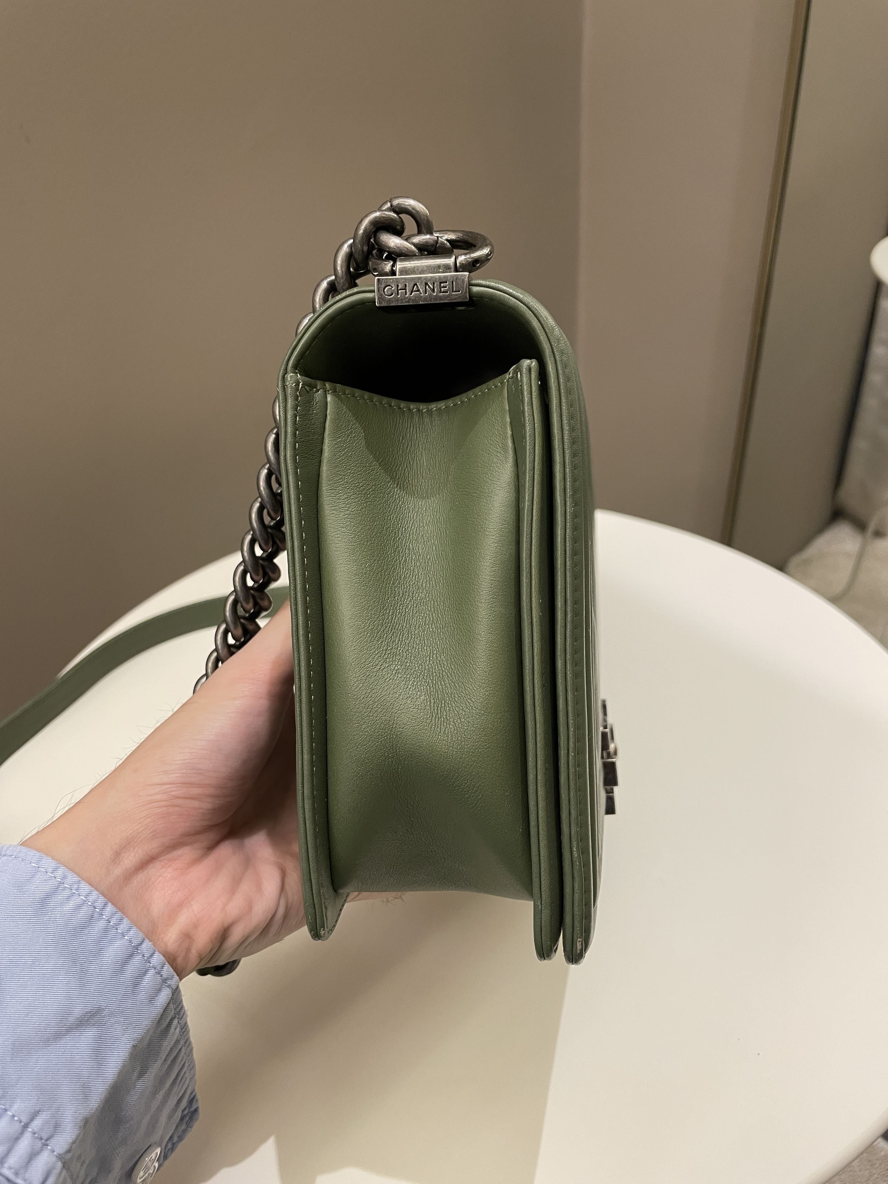 Chanel Chevron Boy New Medium Olive Green Calfskin