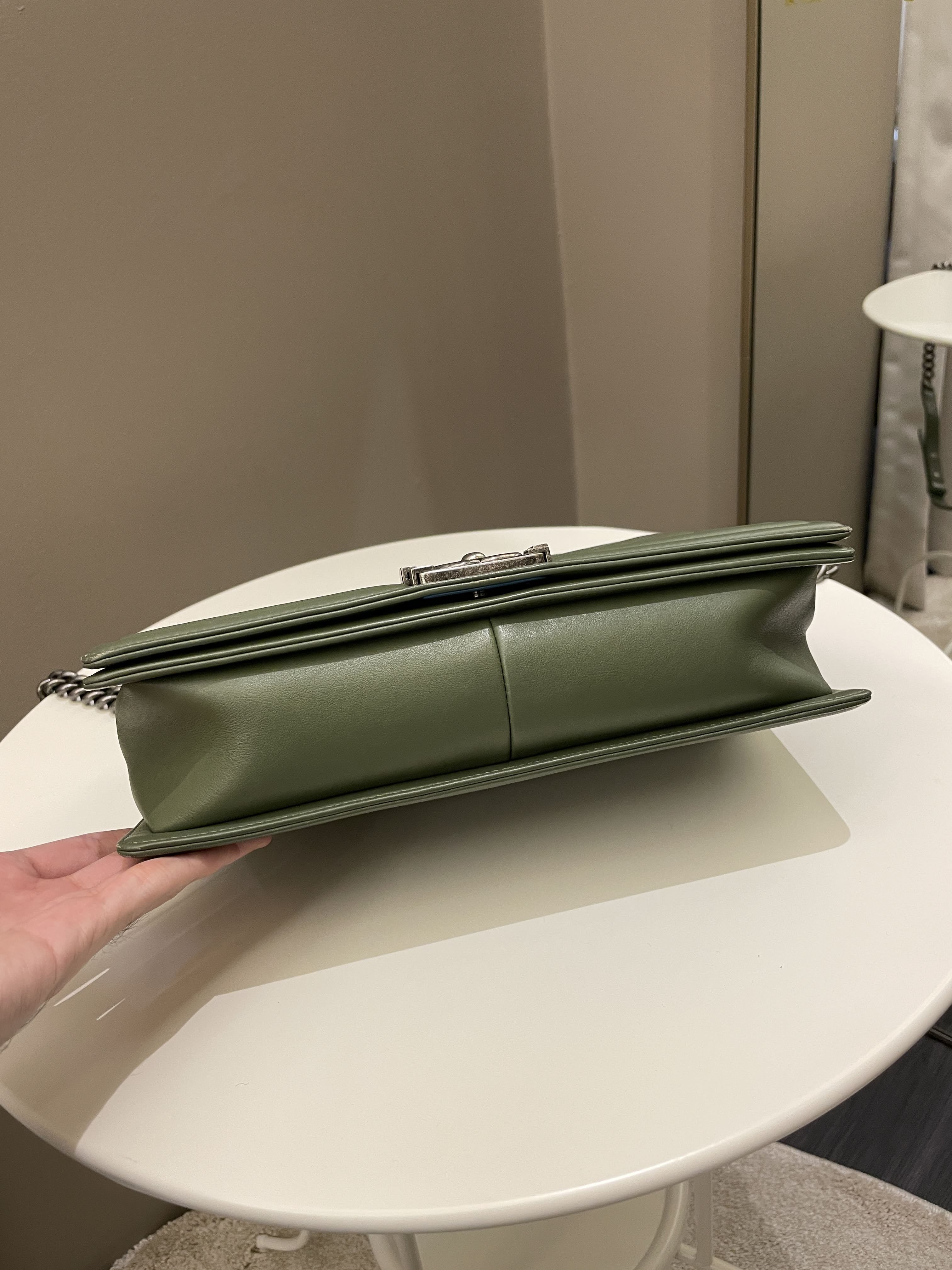 Chanel Chevron Boy New Medium Olive Green Calfskin