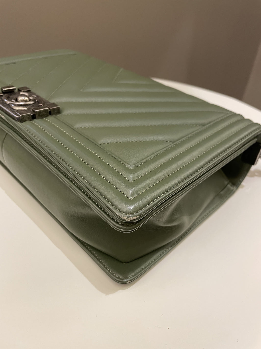 Chanel Chevron Boy New Medium Olive Green Calfskin